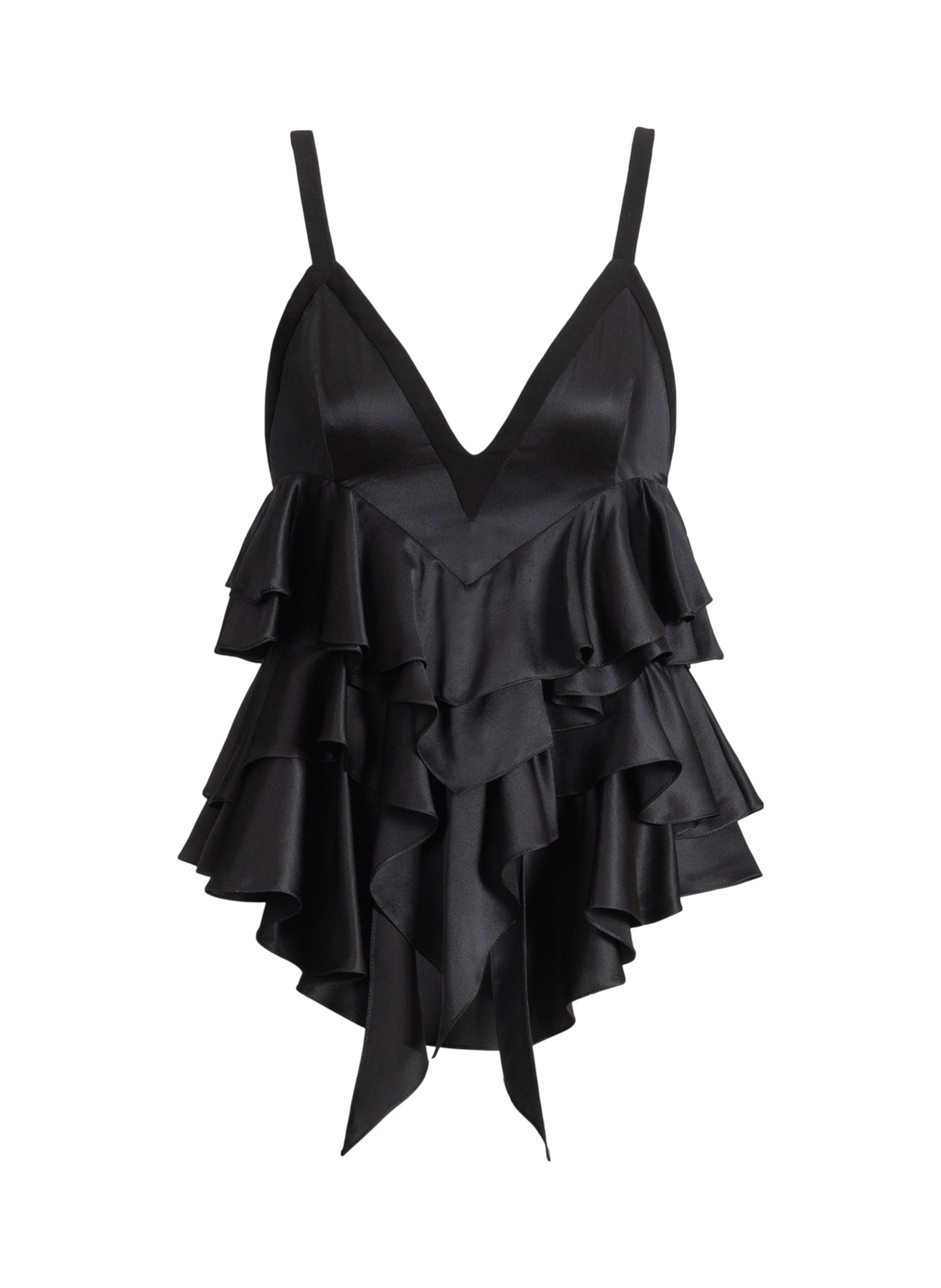 Top à fines bretelles en satin BALMAIN Noir