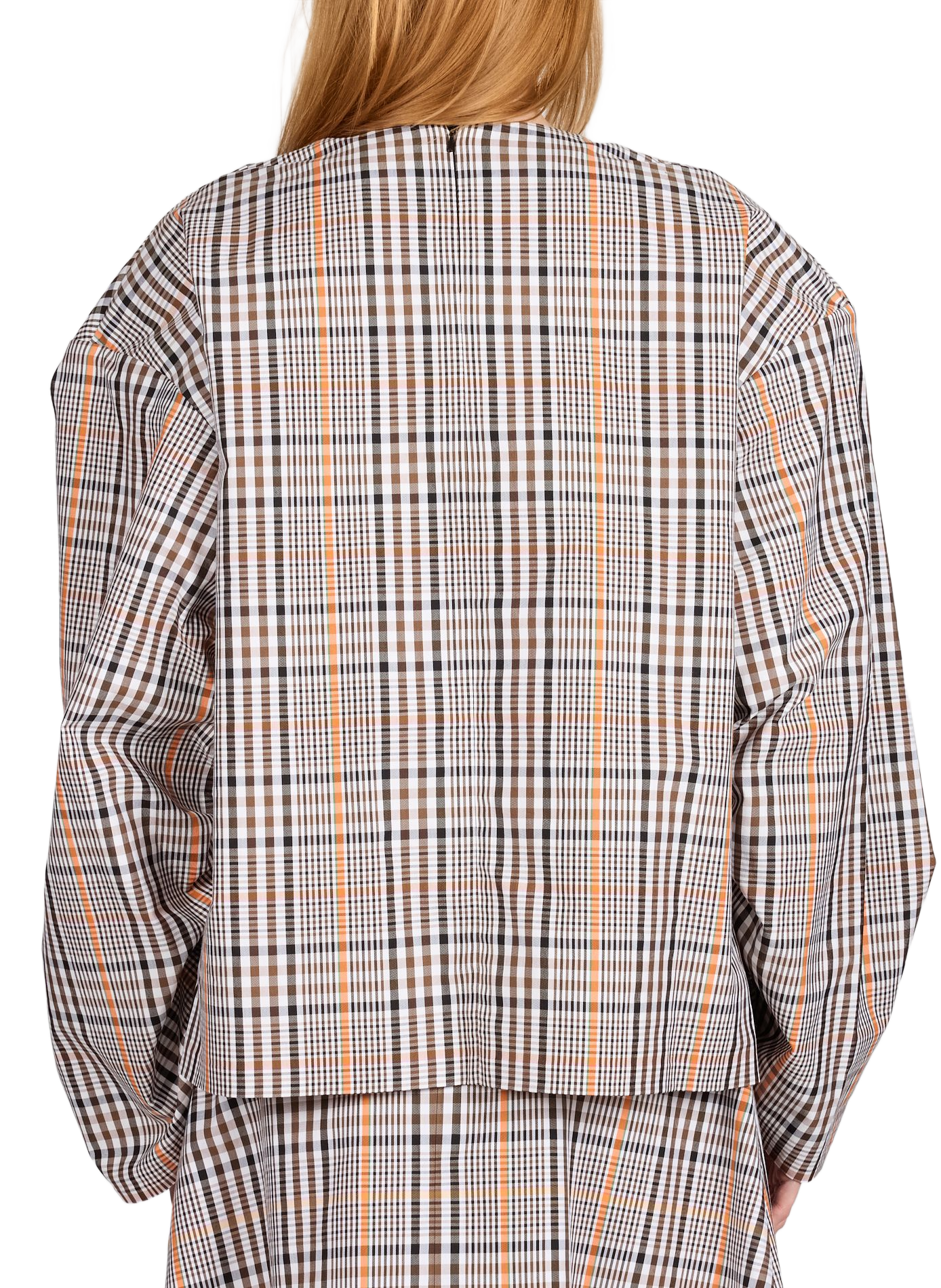 Blusa corta a cuadros con mangas voluminosas en mezcla de algodón. A.W.A.K.E. MODE Marrón