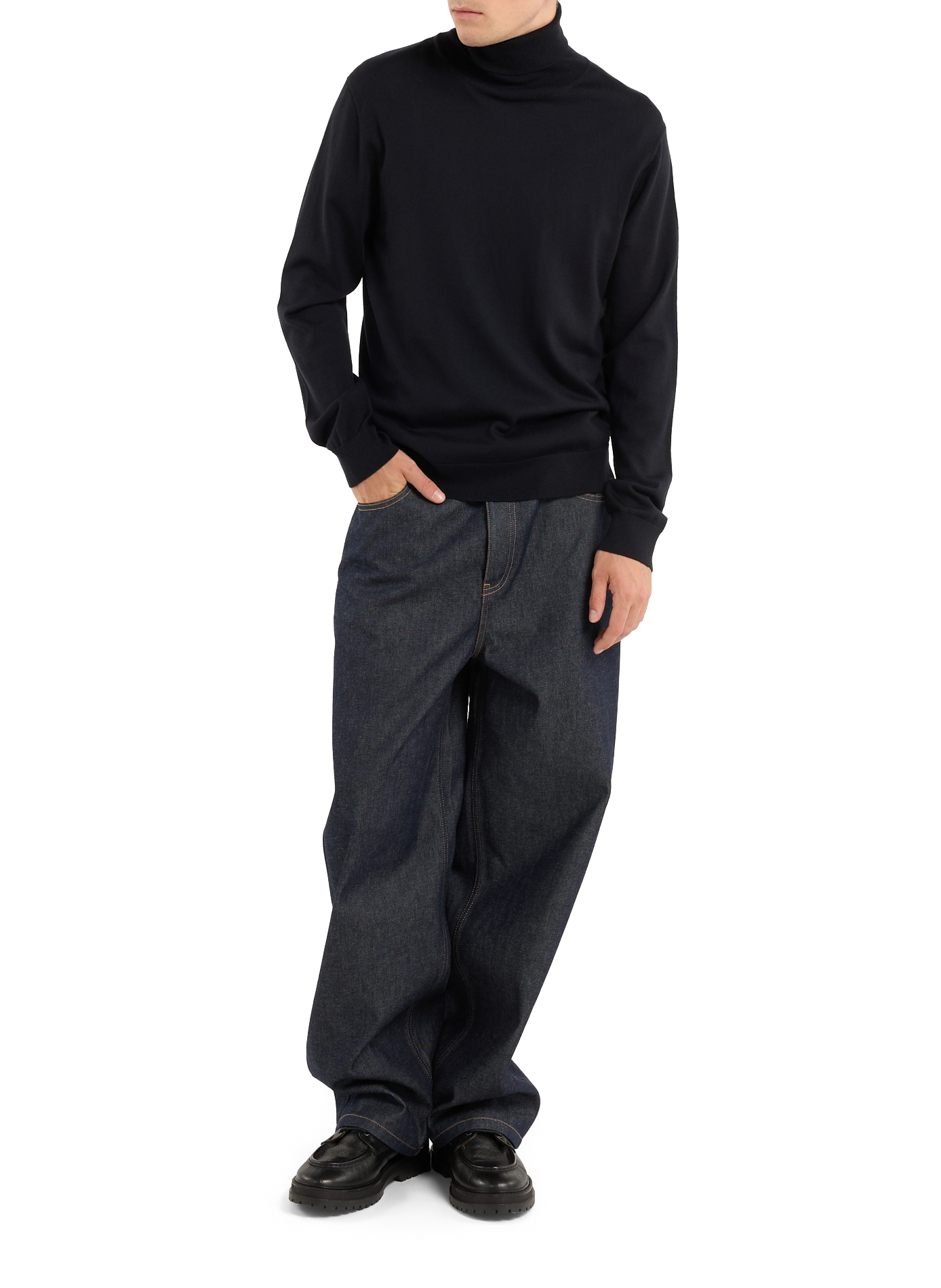 Merino wool turtleneck jumper | Blue SAISON 1865 Men