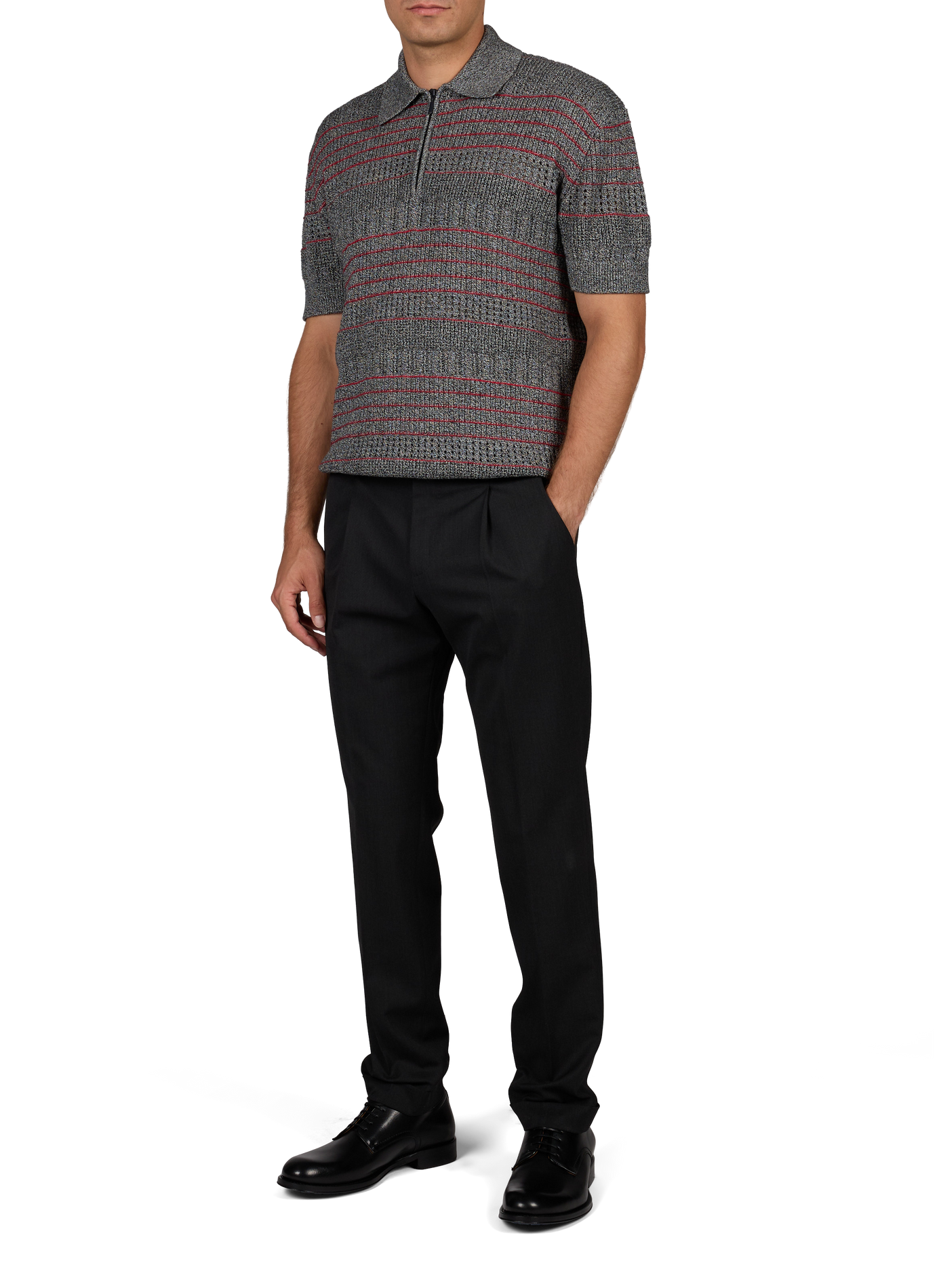 Polo à col zippé en maille DROLE DE MONSIEUR Gris