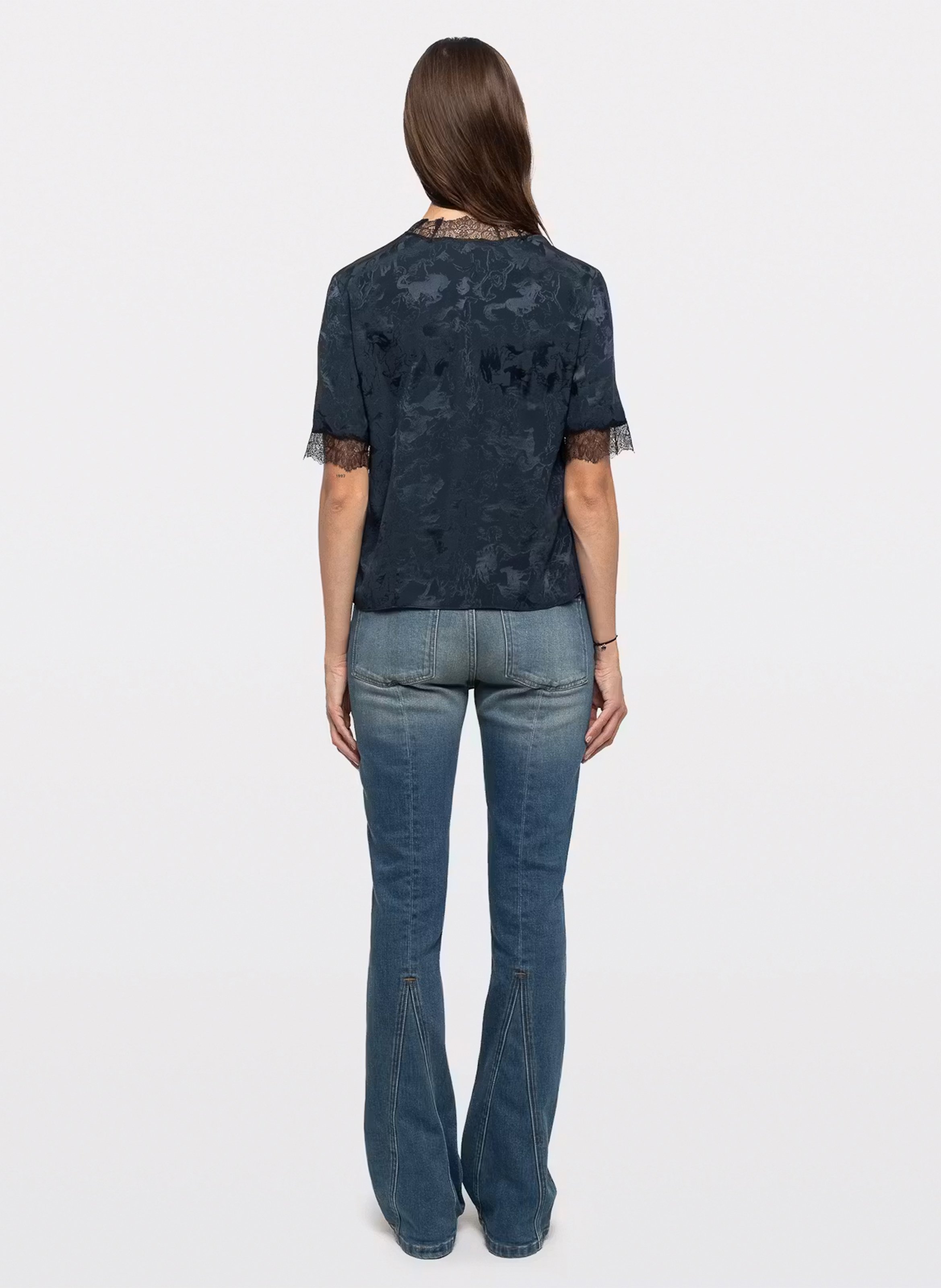 Rechte top met V-hals in bedrukte zijde tedoxa. ZADIG&VOLTAIRE Blauw