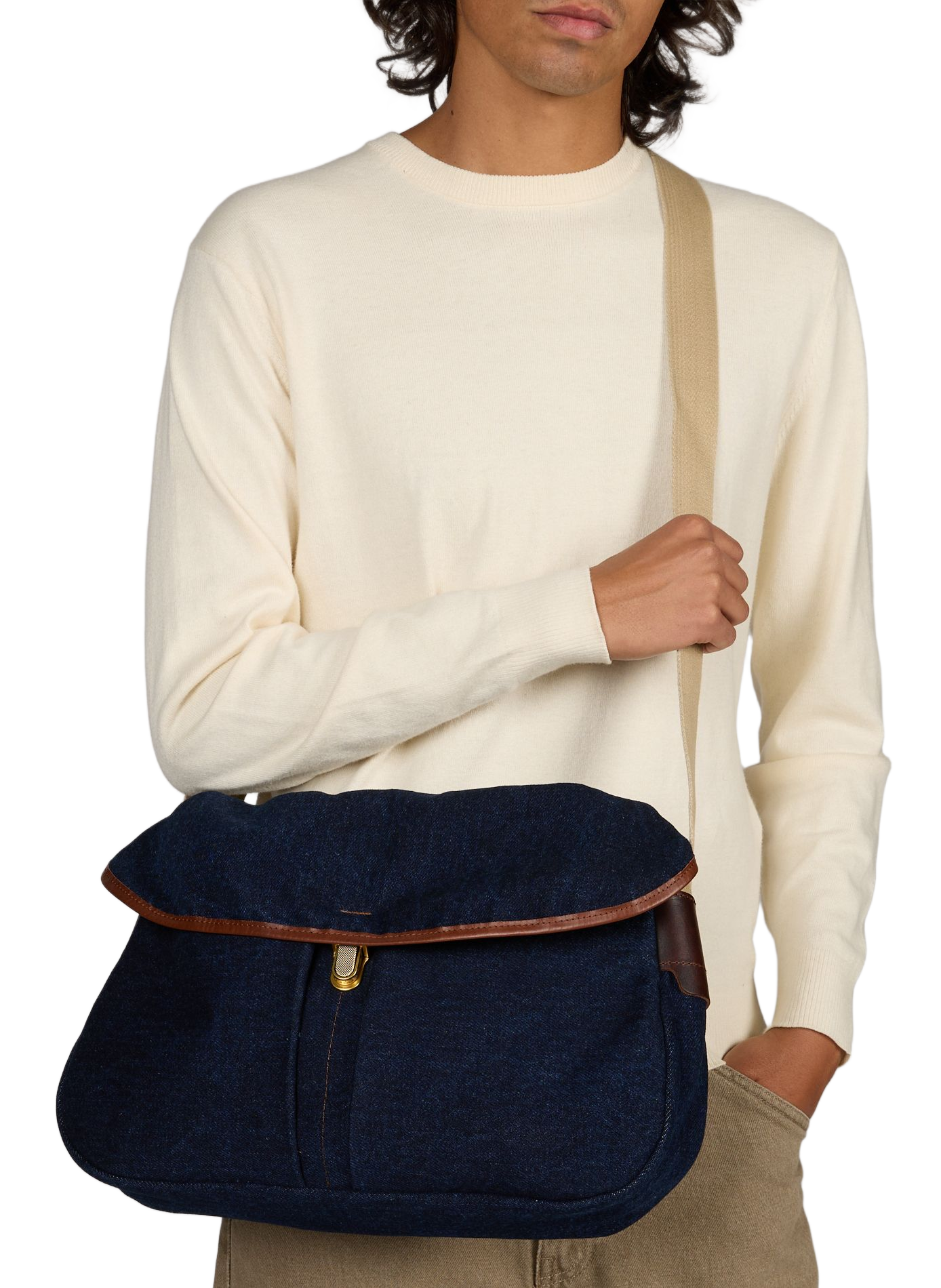 Umhängetasche aus gemischter Baumwolle in Jeansstoff BLEU DE CHAUFFE Blau