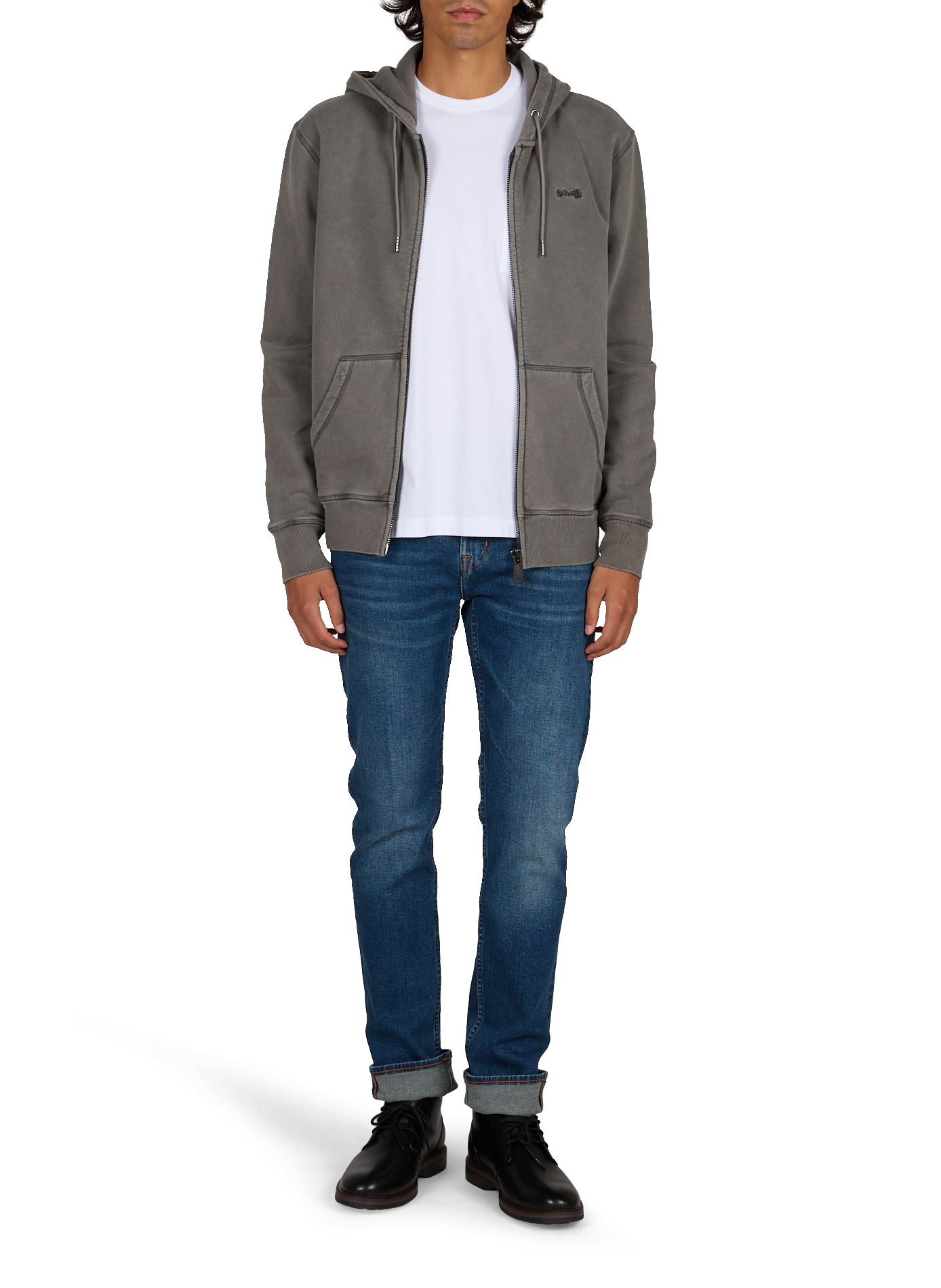 Sweat à capuche en coton SCHOTT Gris