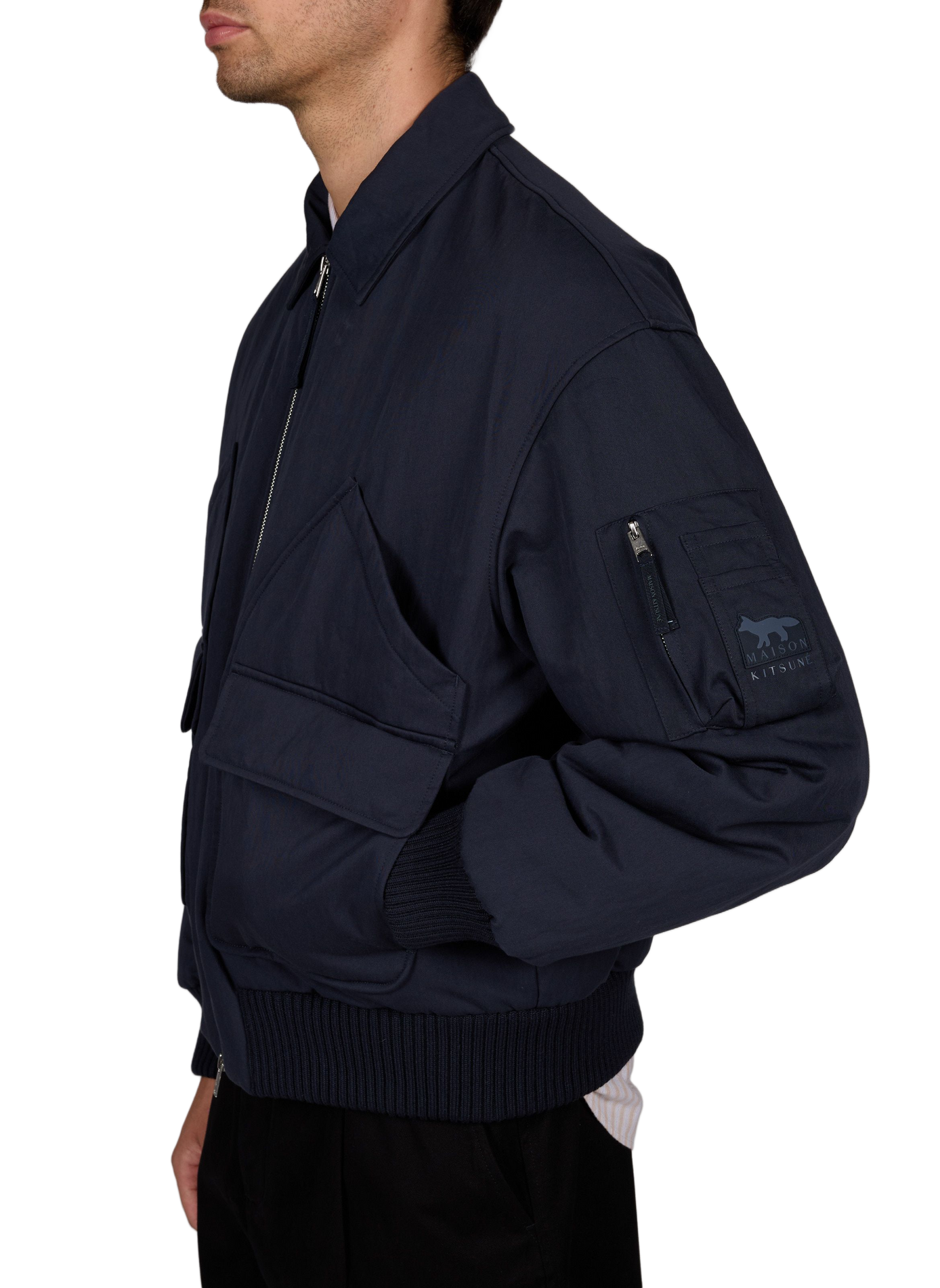 Loose fit jacket with classic zippered collar. MAISON KITSUNÉ Blue