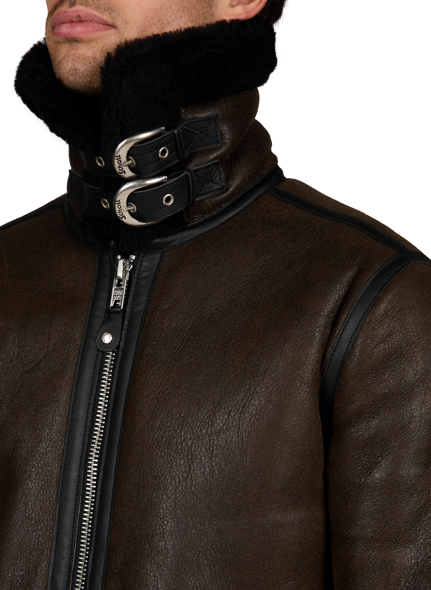 Gerader Blouson mit klassischem Kragen aus Schaffell SCHOTT Braun