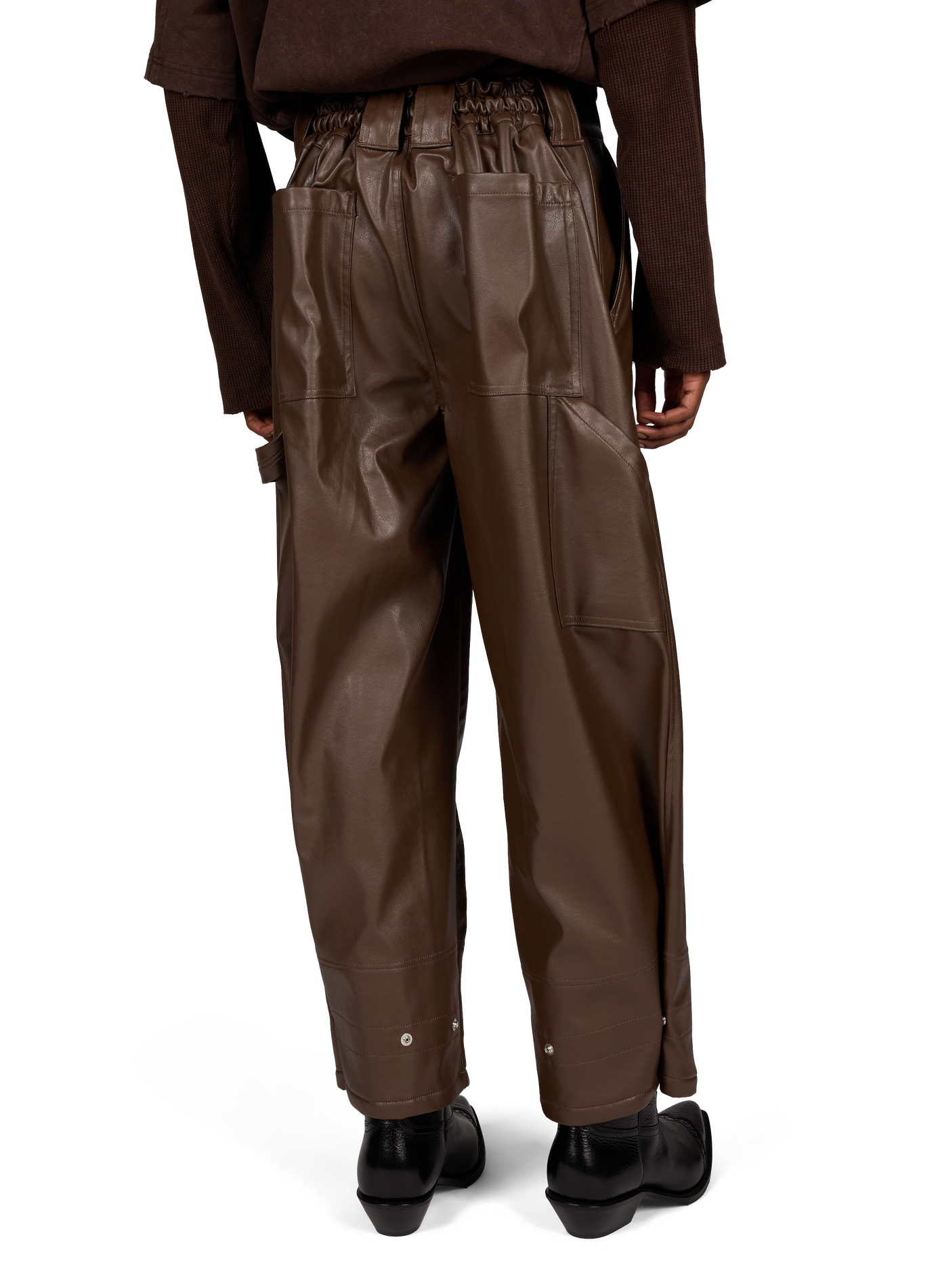Straight Leg Faux Leather Jeans WANSIE Brown