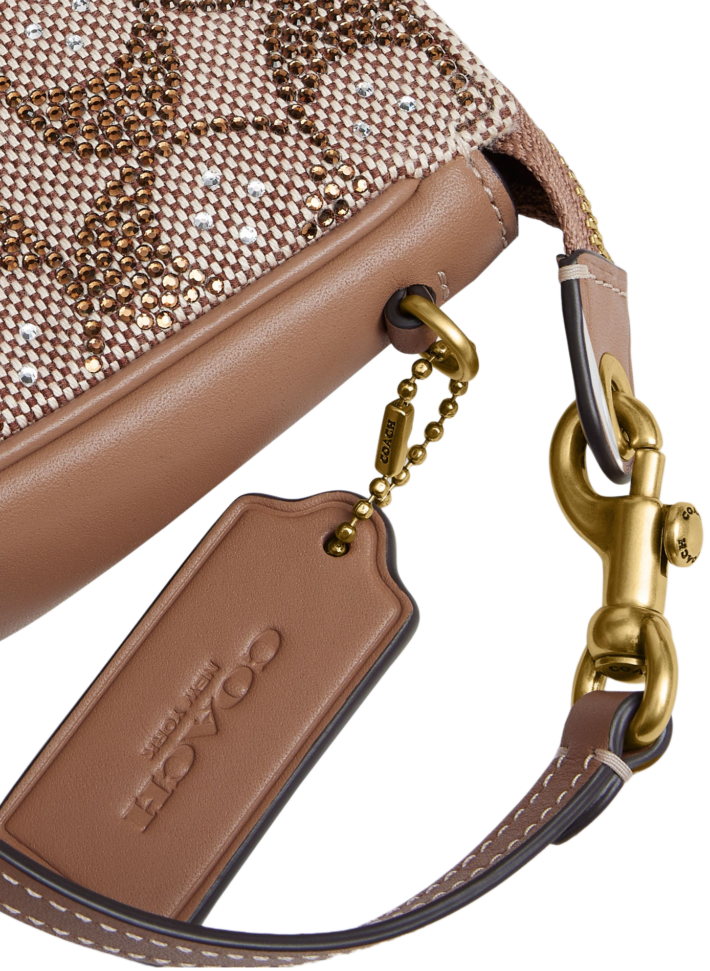 Plaza-Schultertasche mit Strasssteinen COACH Beige