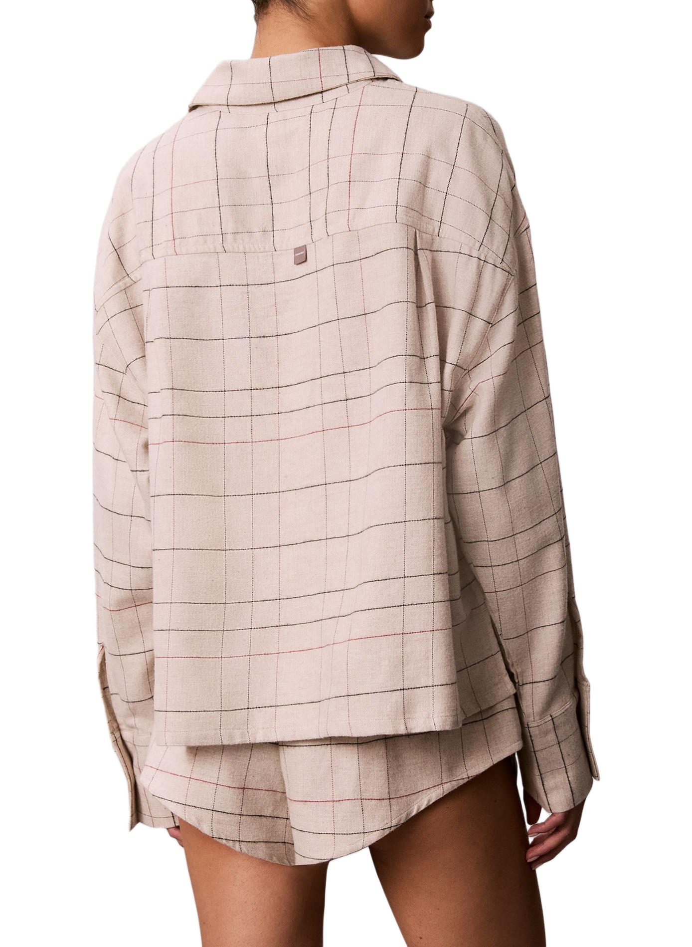 Pyjamaoberteil aus Baumwollmischgewebe mit Karomuster CALVIN KLEIN Beige