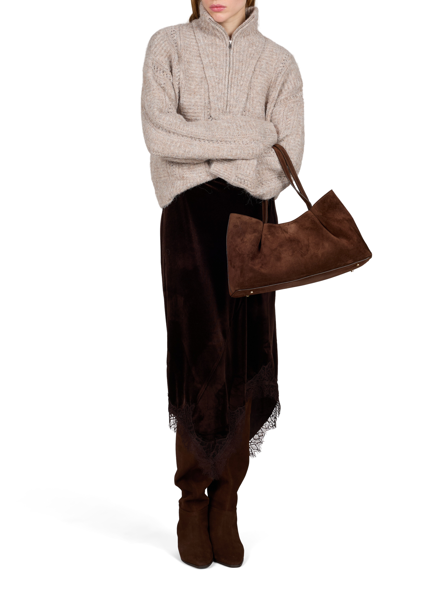 Dimple Tote Suede Leather Bag ELLEME Brown