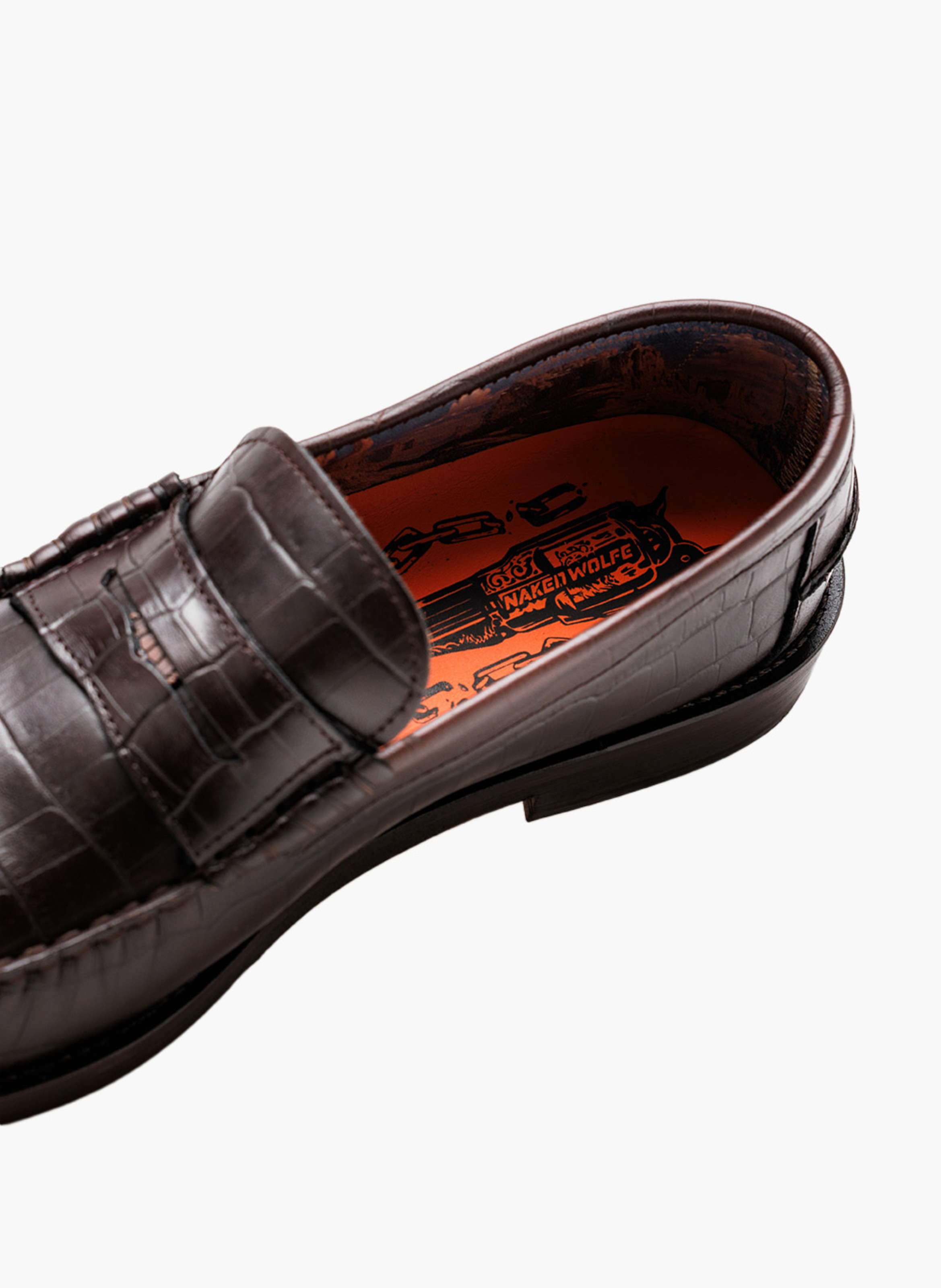Mocassins riviera en cuir effet croco NAKED WOLFE Marron