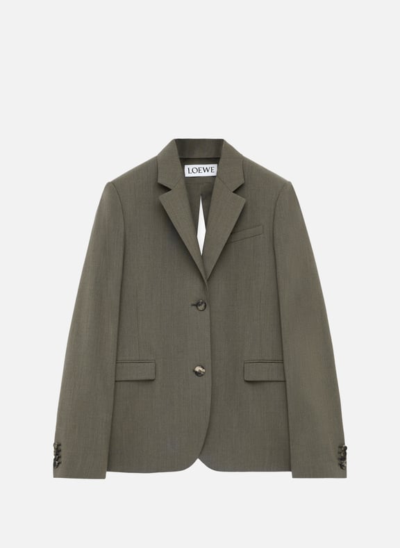 Blazer droit en laine mélangée Kaki by LOEWE LOEWE Blazer droit en laine mélangée Kaki