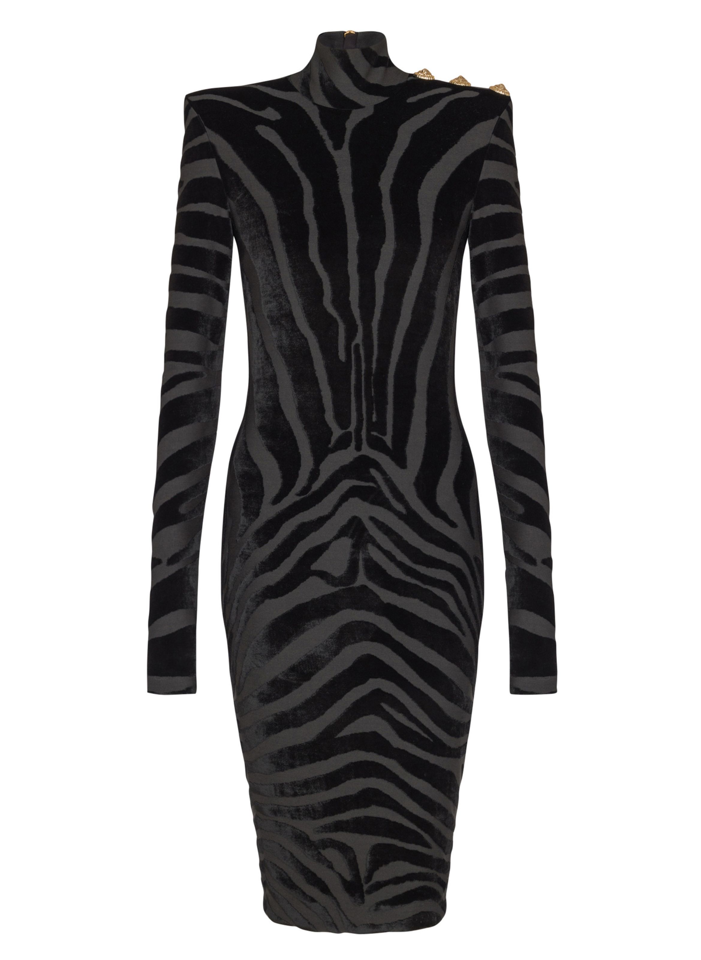 BALMAIN Robe courte en velours zébré Noir