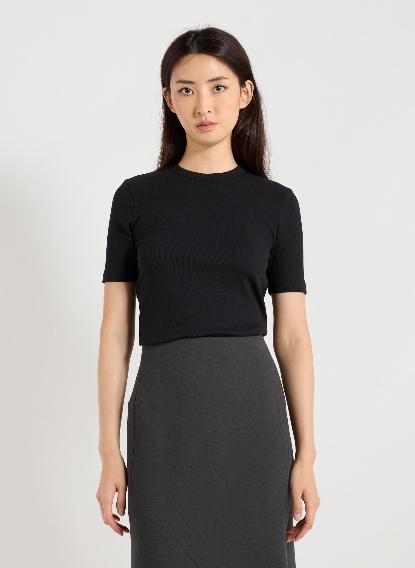 TOTEME Cotton-blend round-neck T-shirt Black