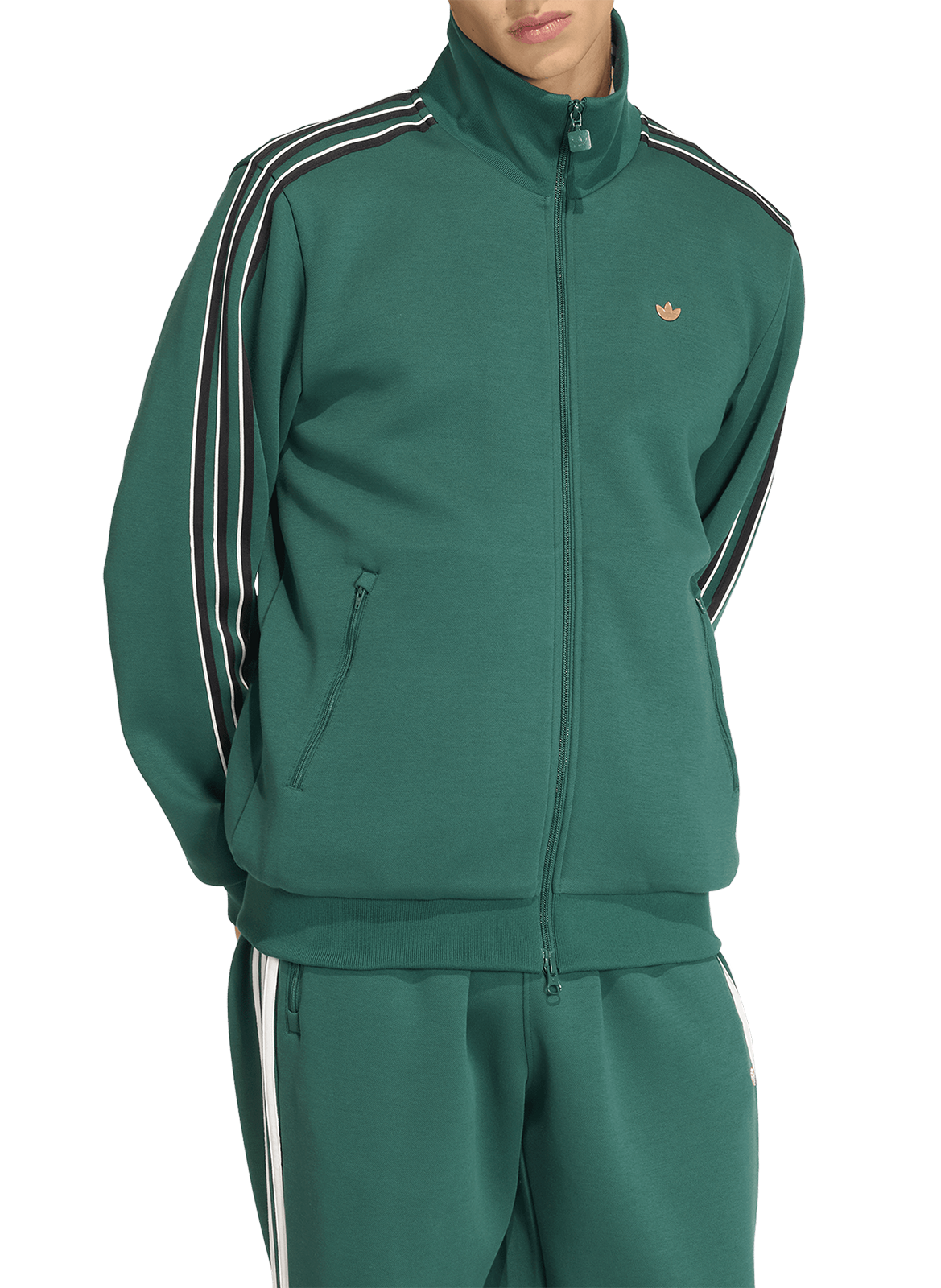 Zip-up sweatshirt with high collar and stripes ADIDAS Green