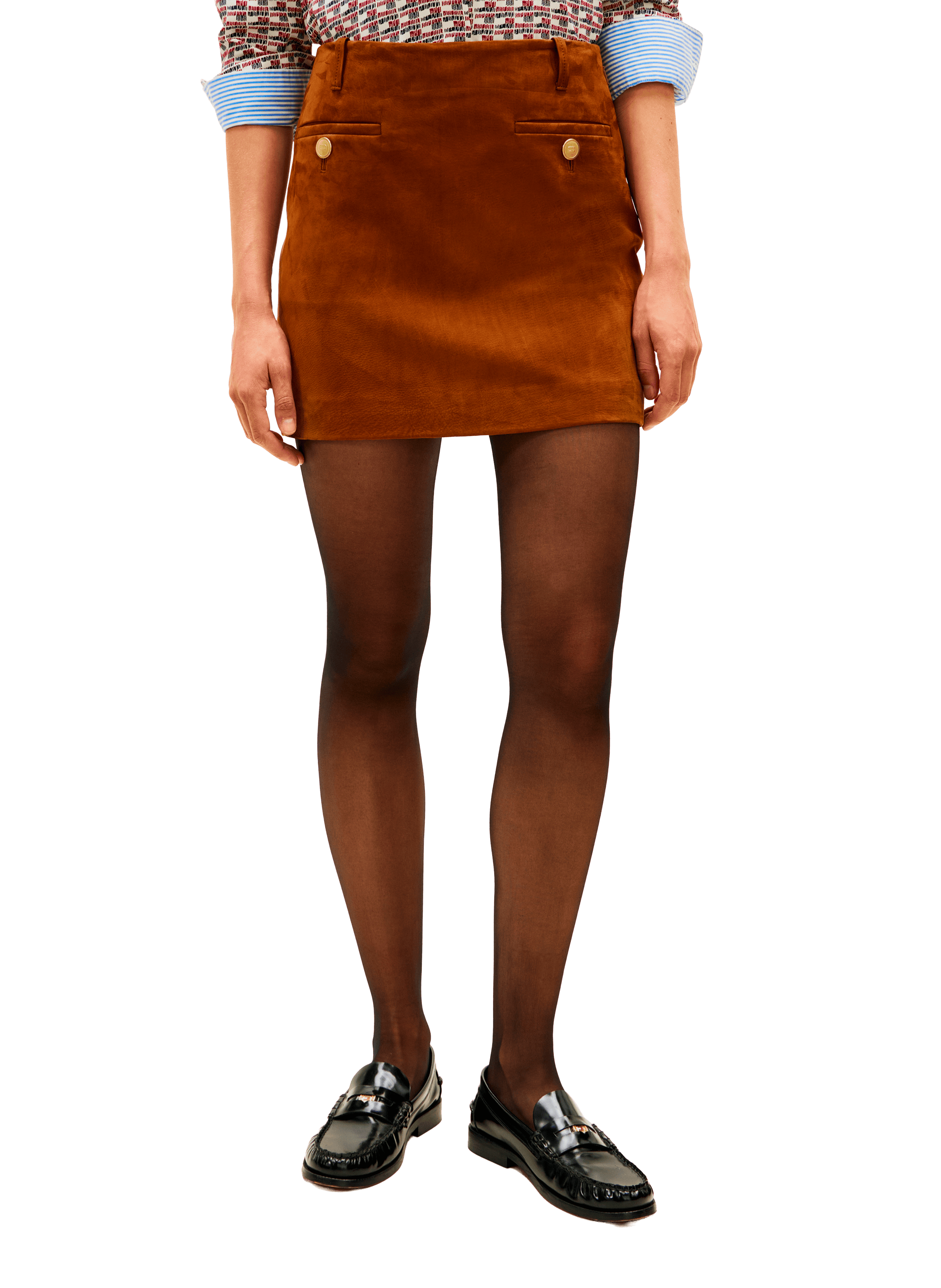 Jupe courte en cuir d'agneau TOMMY HILFIGER Marron