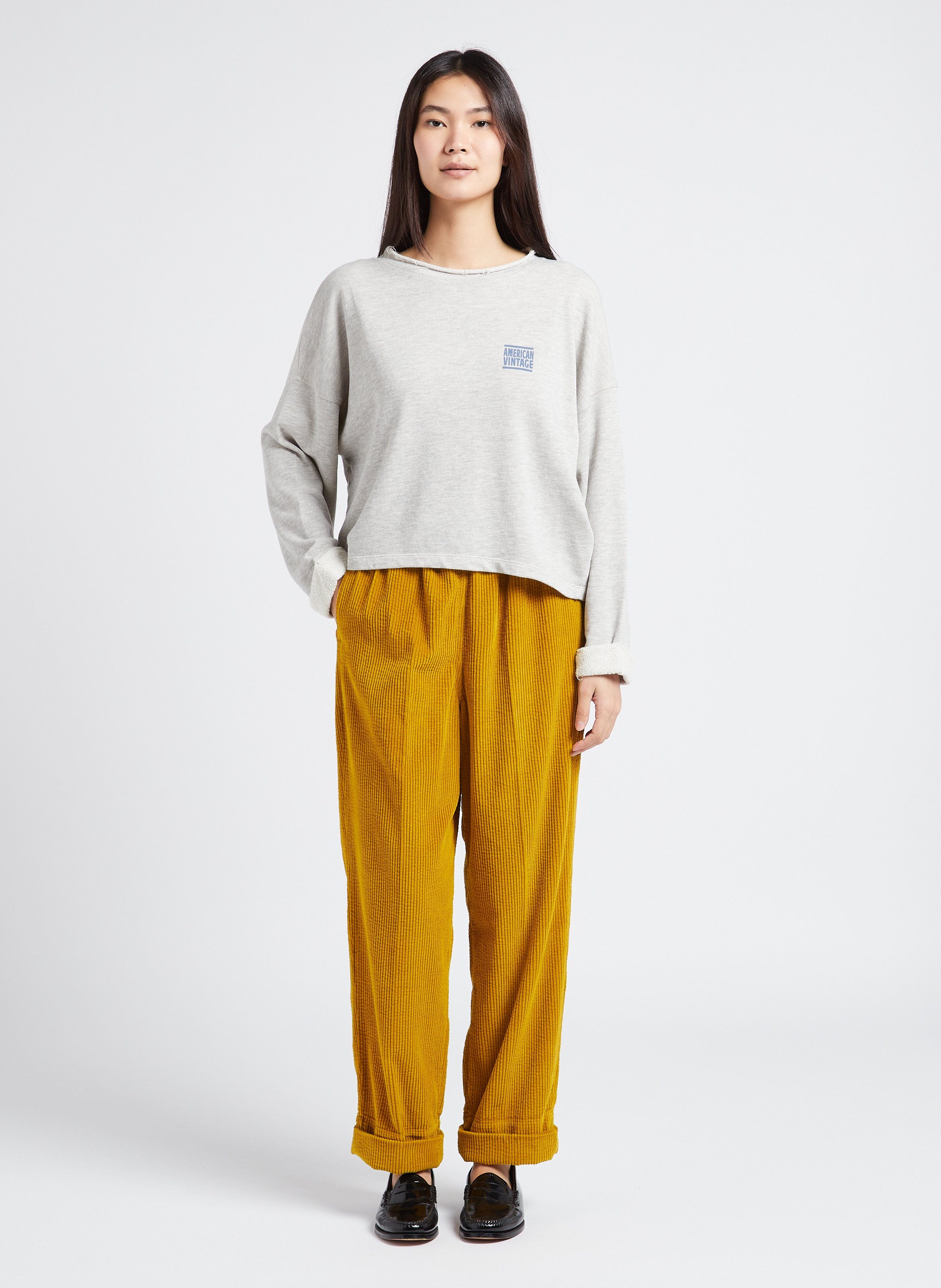 Sweat col rond en coton mélangé zofbay AMERICAN VINTAGE Gris