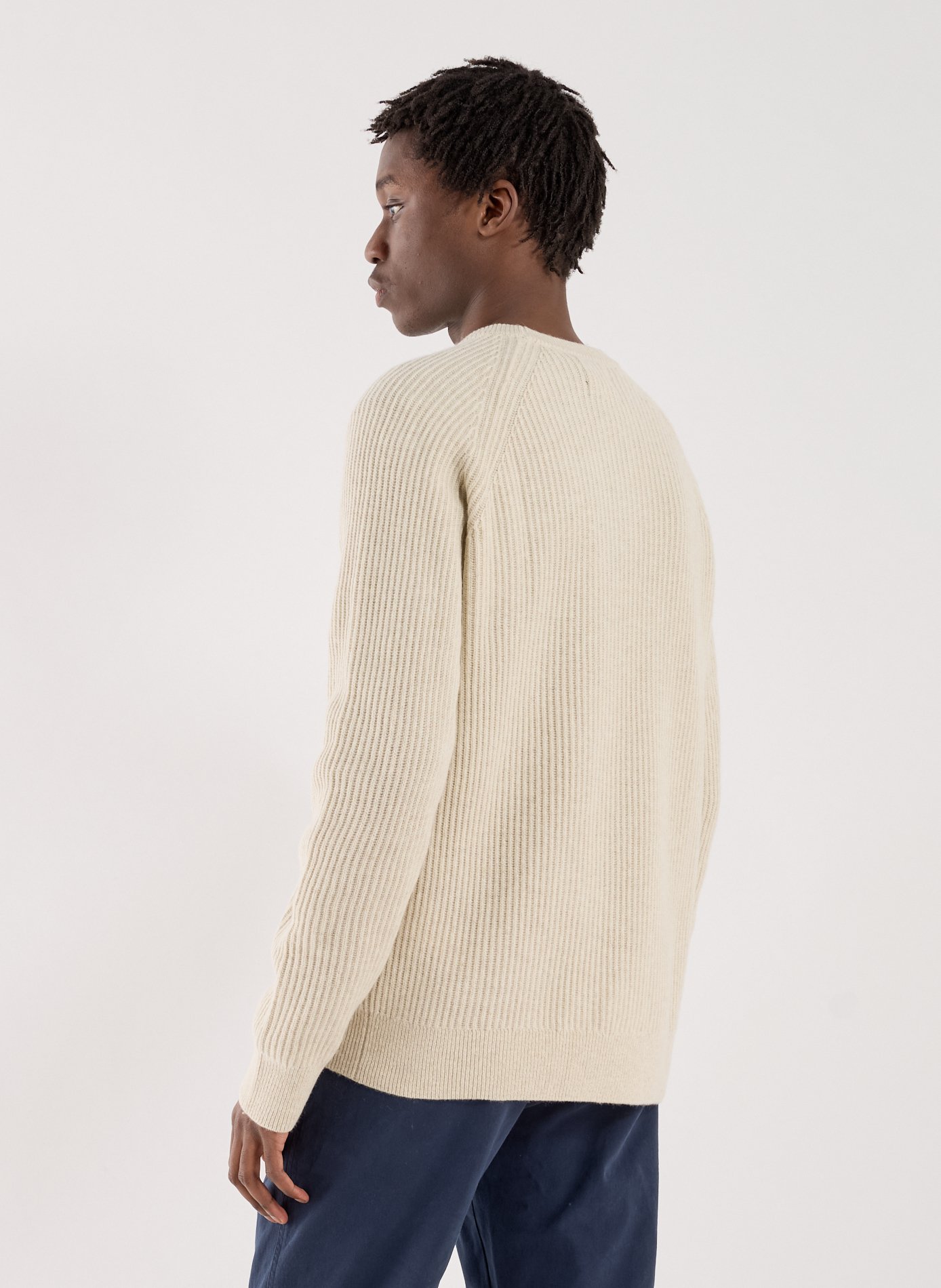Pull côtelé à col rond en laine mérinos et coton mélangés DOCKERS Beige