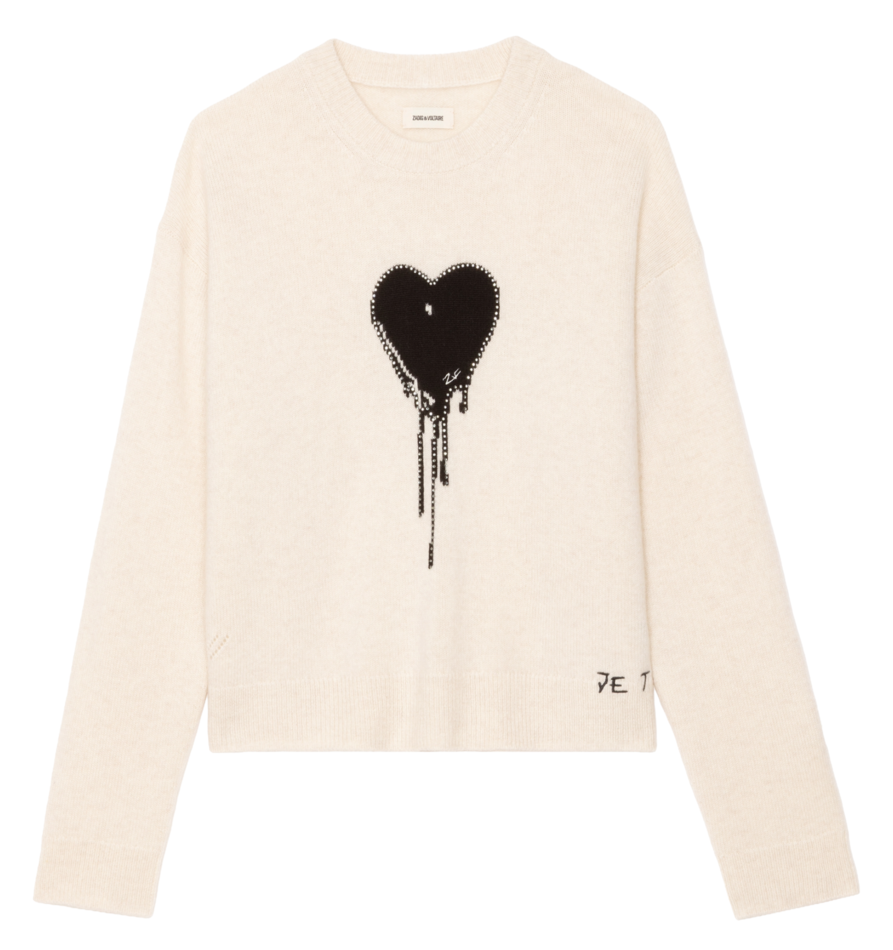 Pull droit col rond en cachemire imprimé markuz ZADIG&VOLTAIRE Blanc