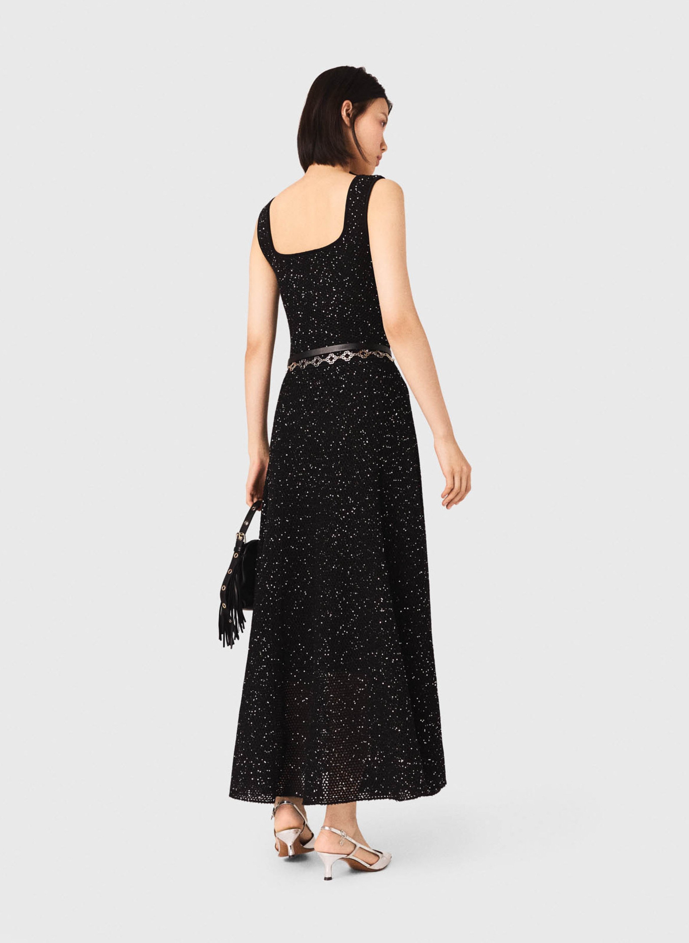 Robe longue col rond à sequins MAJE Noir