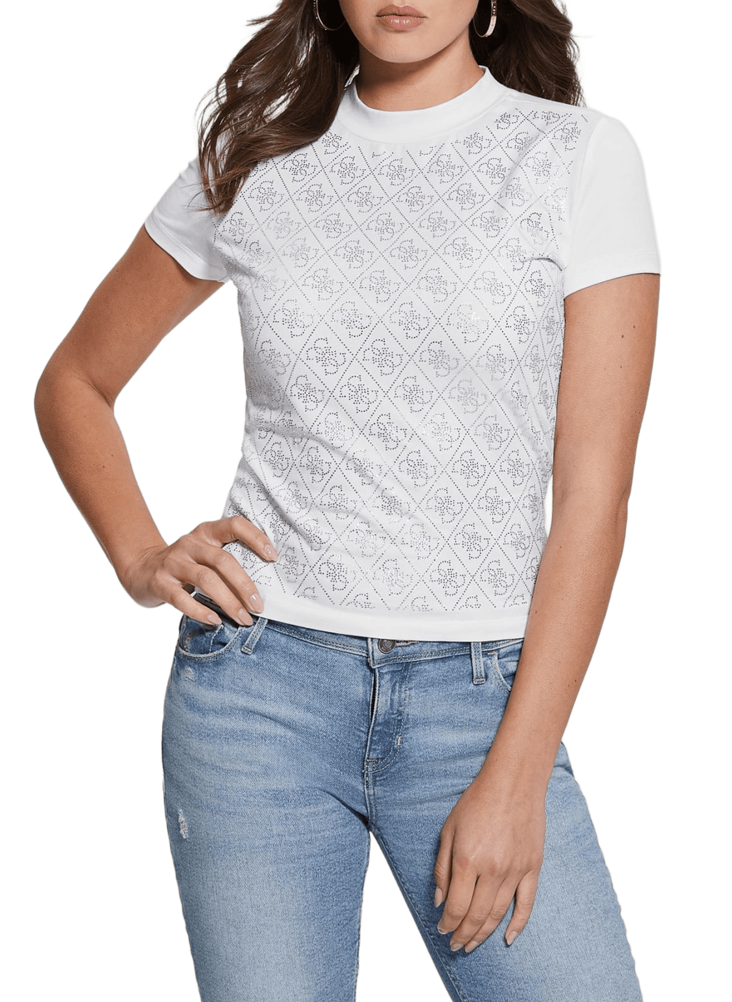 T-shirt motif ajouré en coton GUESS Blanc