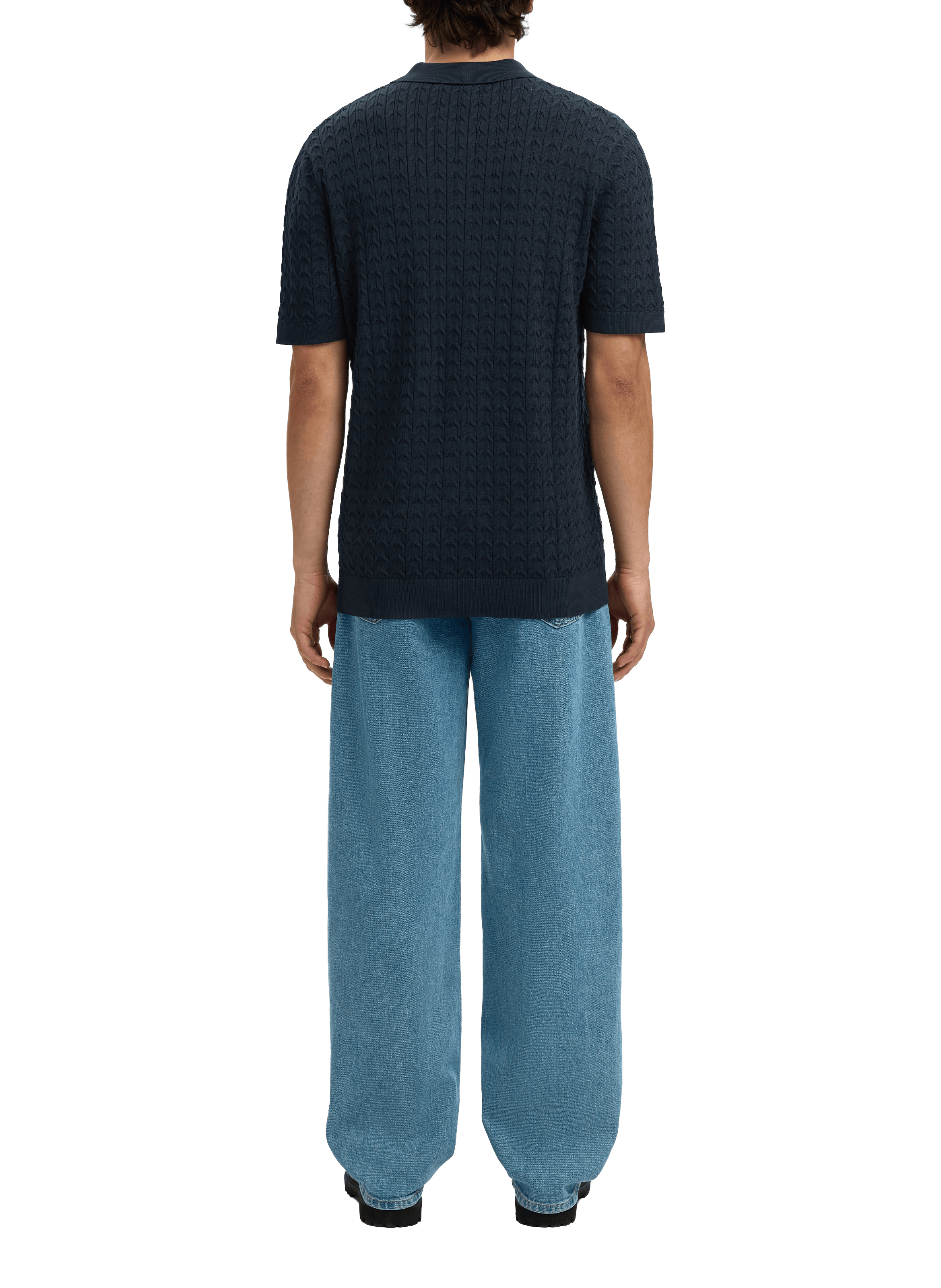 Short-sleeved cotton knit polo SELECTED Blue