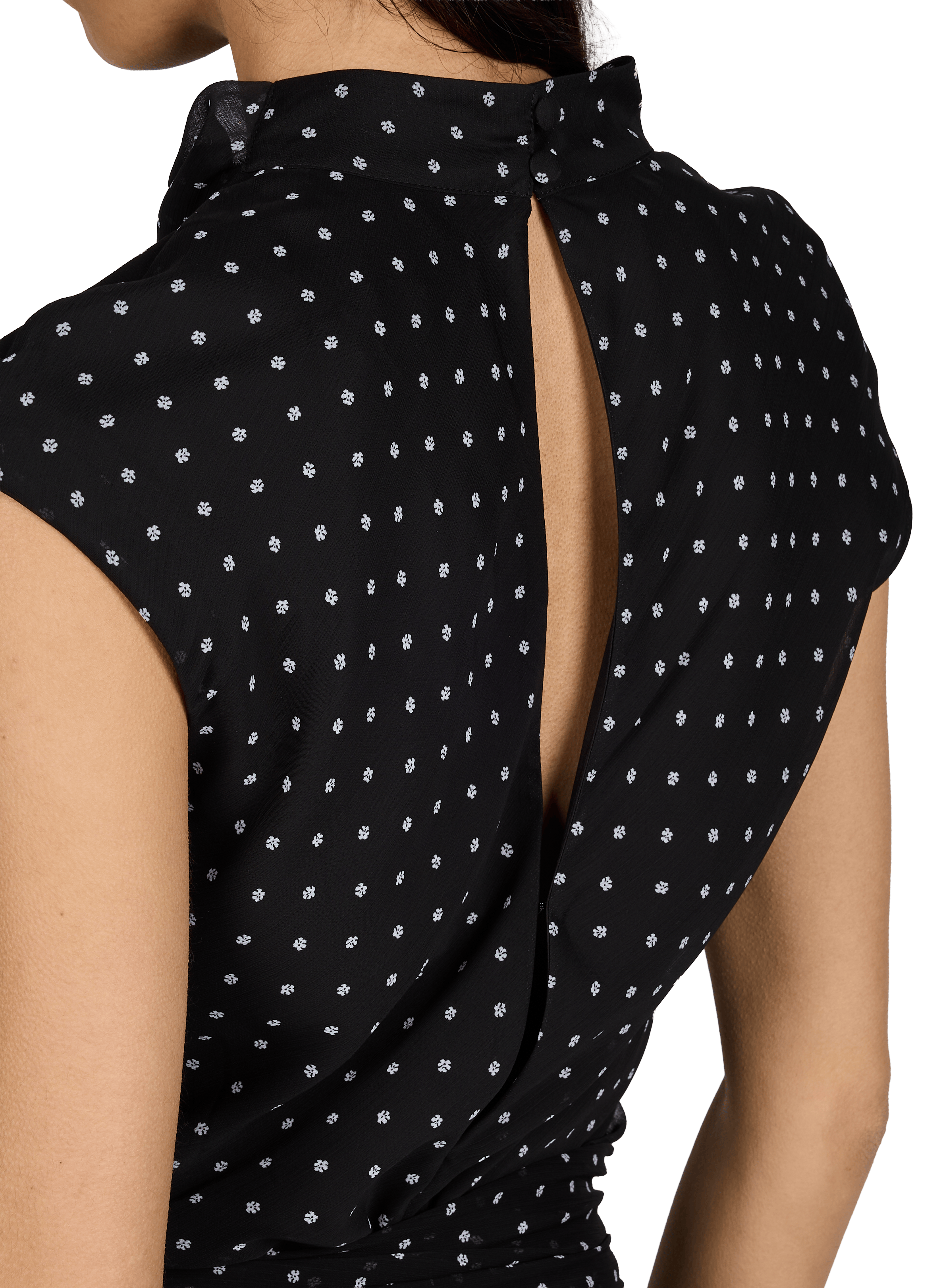 Robe à col montant sans manches à pois  ROTATE Noir