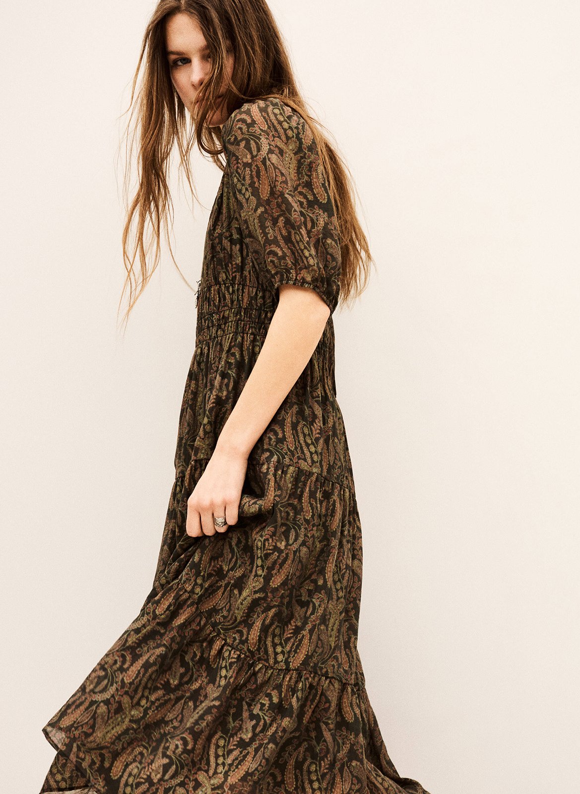 Robe longue col tunisien imprimée tanyssa BA&SH Kaki