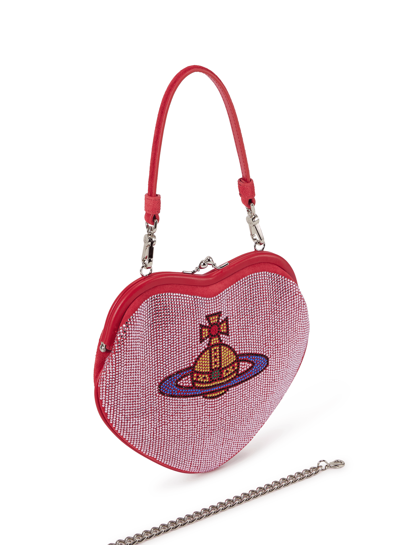 Pochette coeur à strass en cuir VIVIENNE WESTWOOD Rose