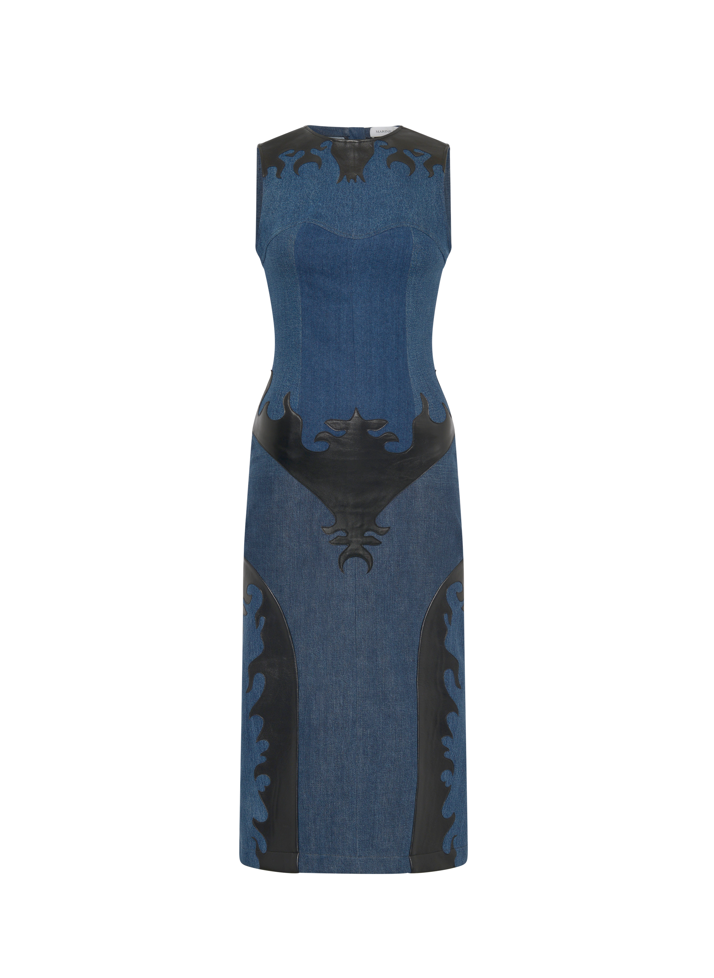 Lange jurk van upcycled denim met leren patches MARINE SERRE Blauw