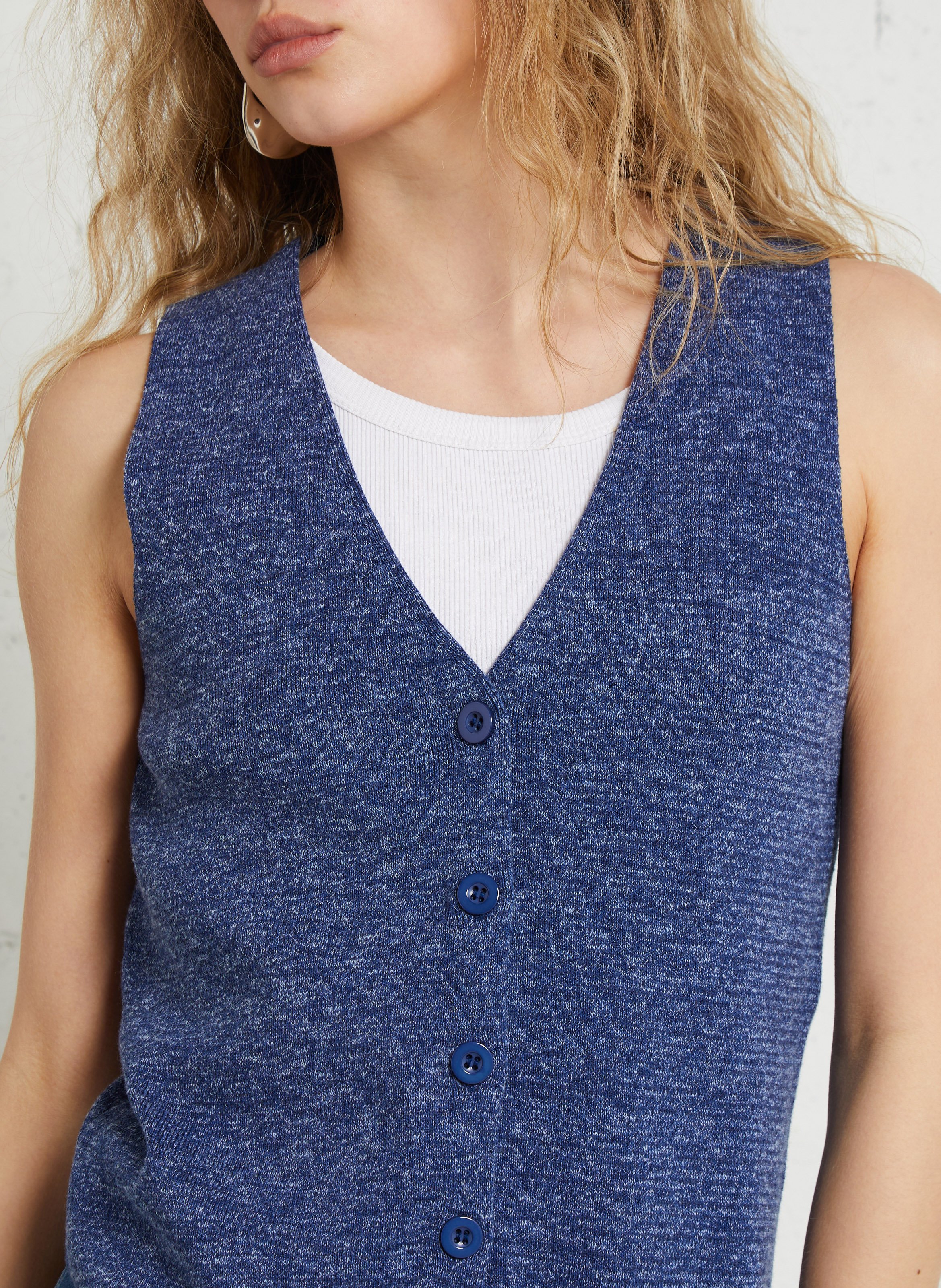 Gilet droit col v en coton mélangé parker MAISON 123 Bleu