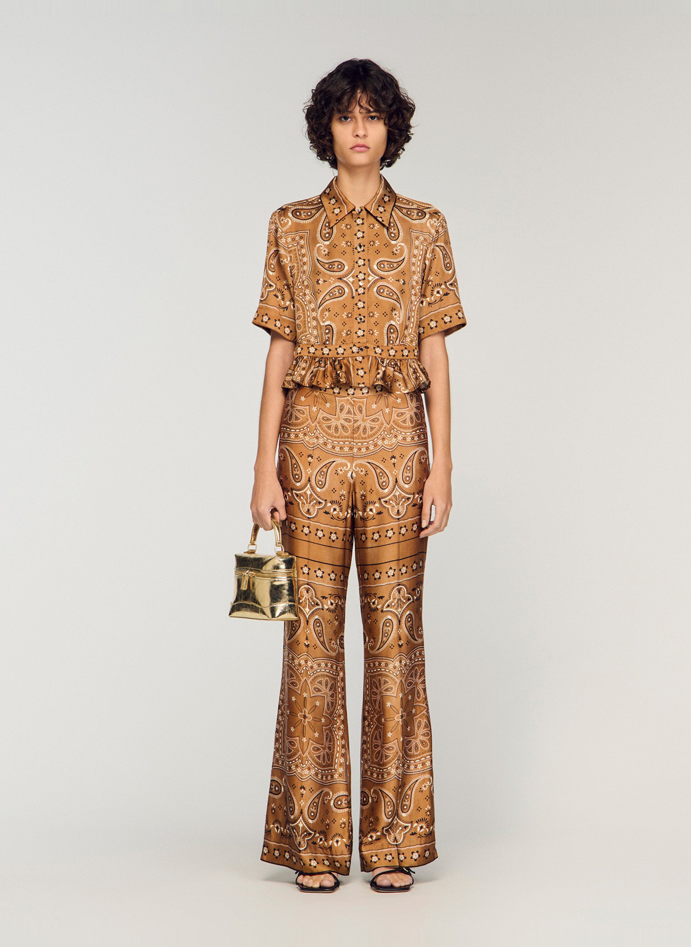 Chemise col chemise imprimée SANDRO Marron