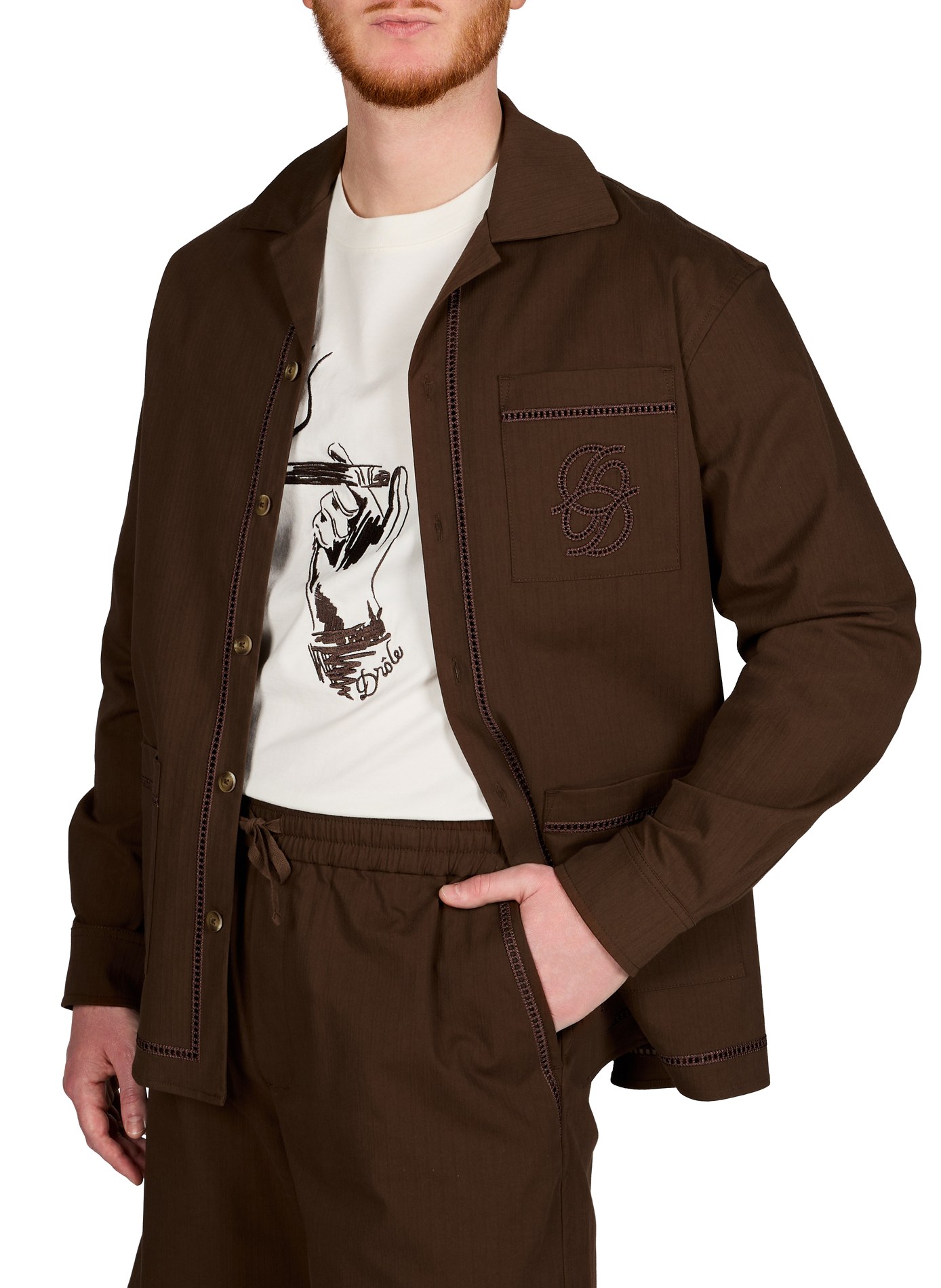 Shirt with logo embroidery in blended cotton DROLE DE MONSIEUR Brown
