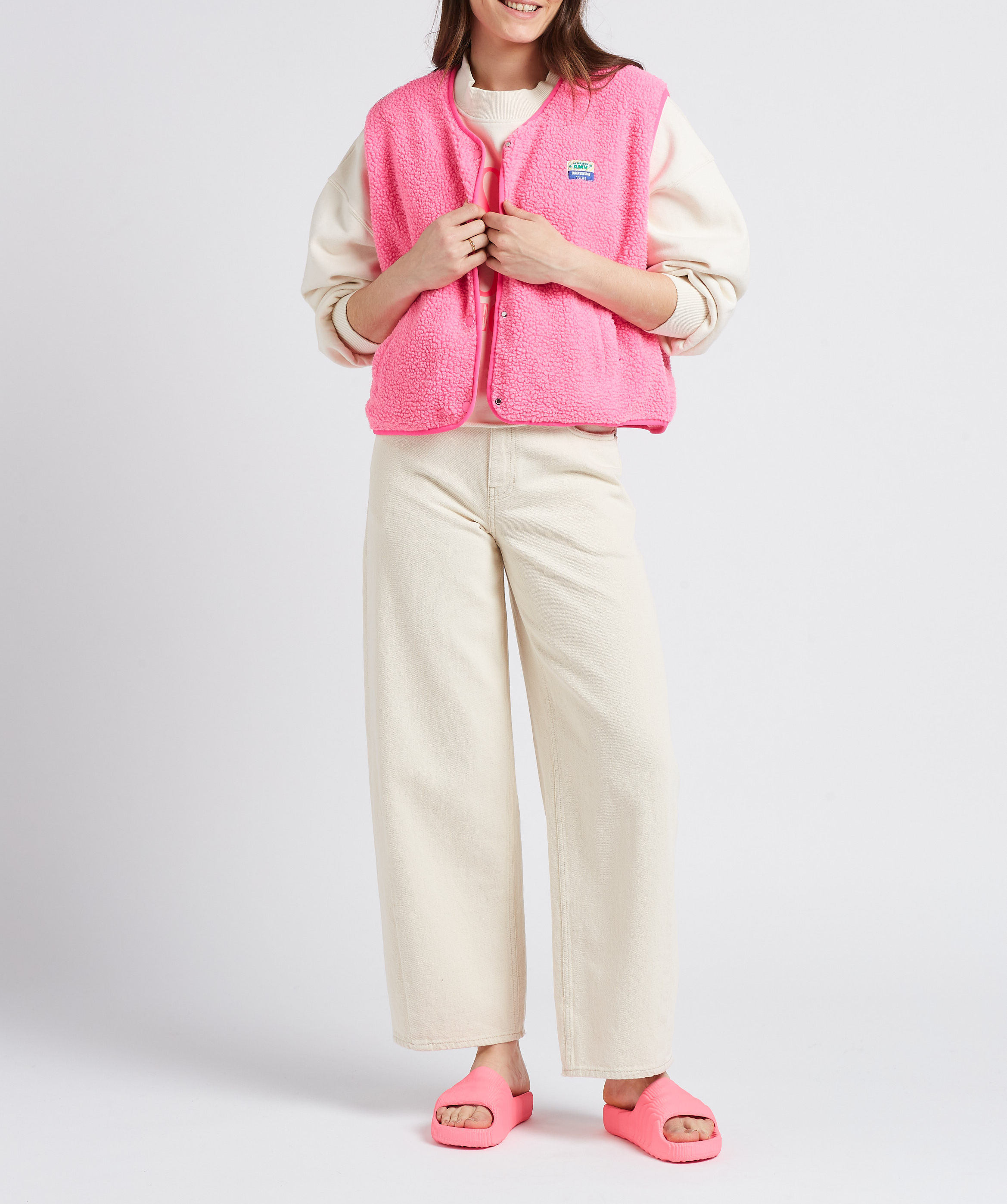 Gilet col rond molletonné sans manches hoktown AMERICAN VINTAGE Rose
