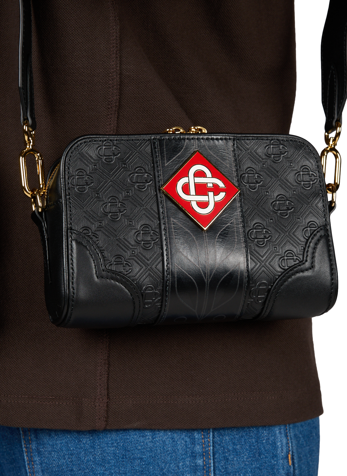 Monogram leather shoulder bag CASABLANCA PARIS Black