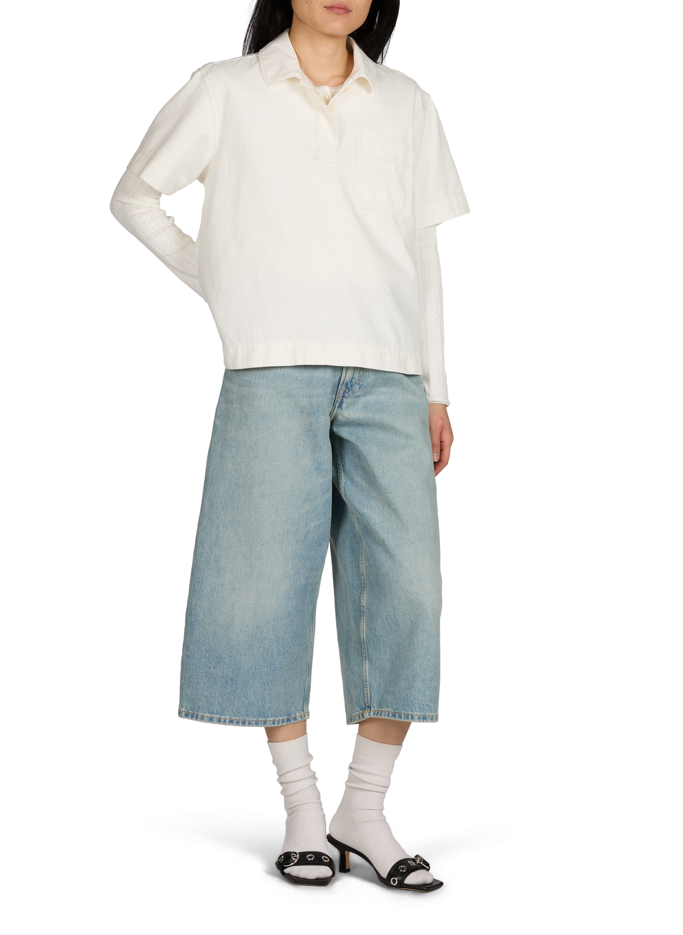 Straight denim cotton cropped pants SAMSOE SAMSOE Blue