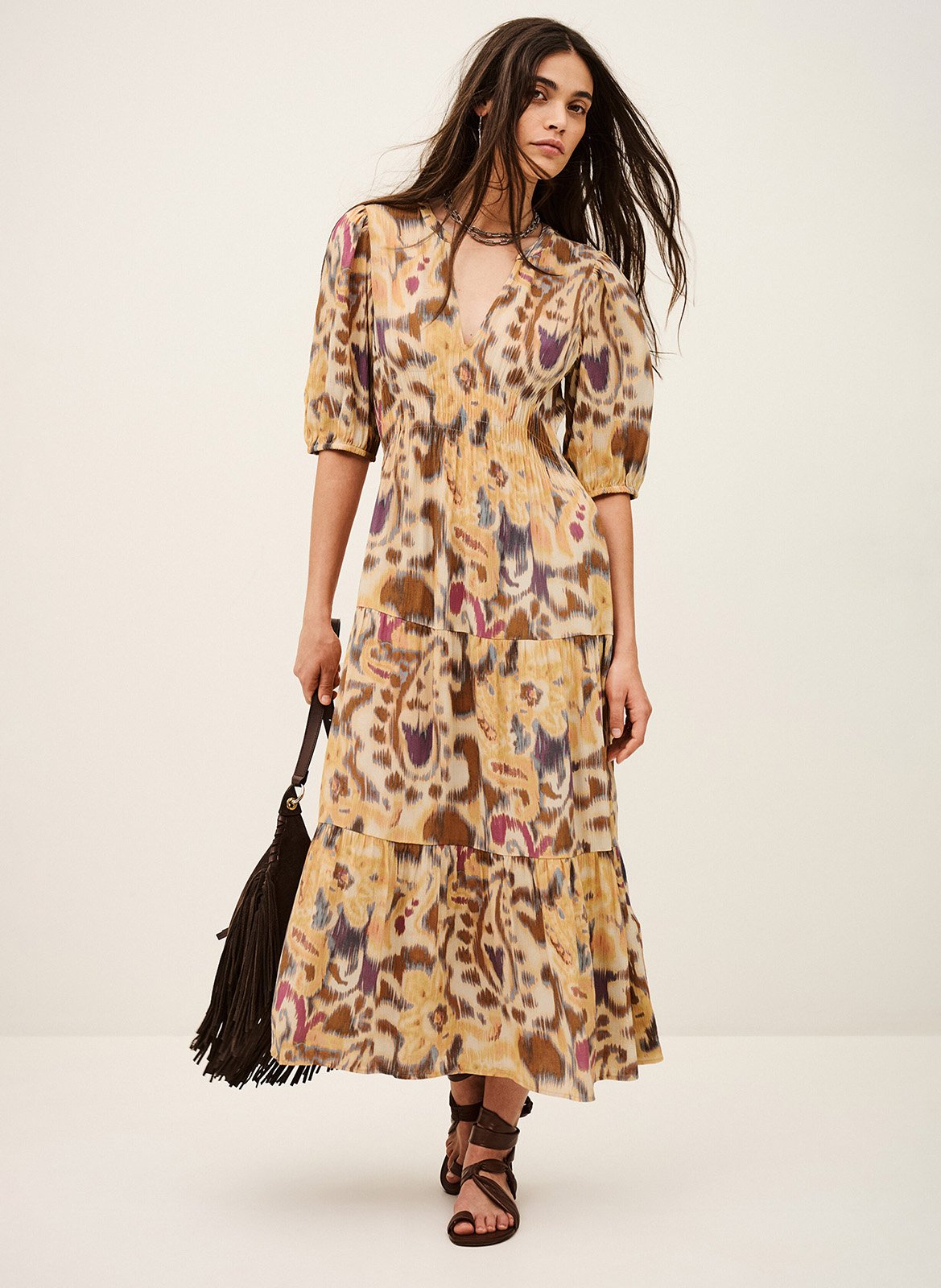 Robe midi col v imprimée madelia BA&SH Jaune