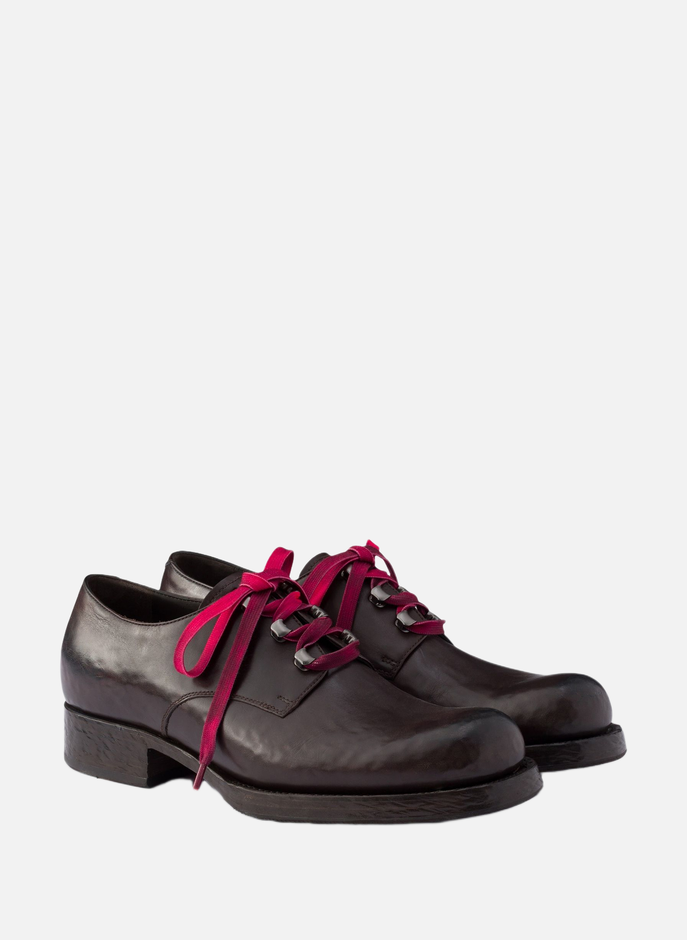 Chaussures à lacets en cuir vieilli PRADA Marron