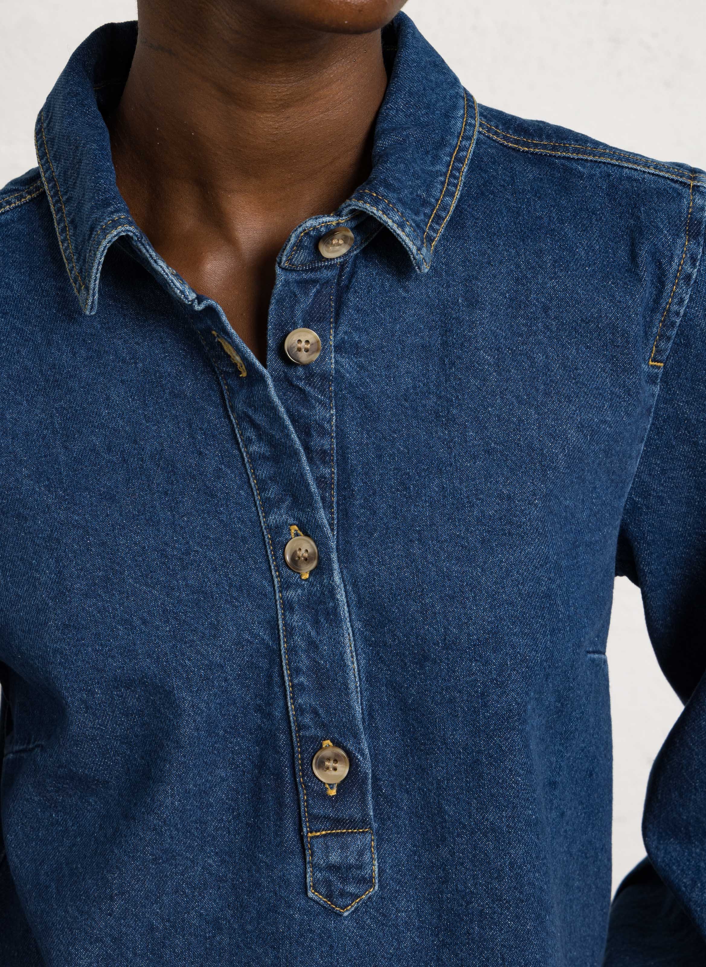 Blouse col polo en denim de coton heritage ARMOR-LUX Bleu