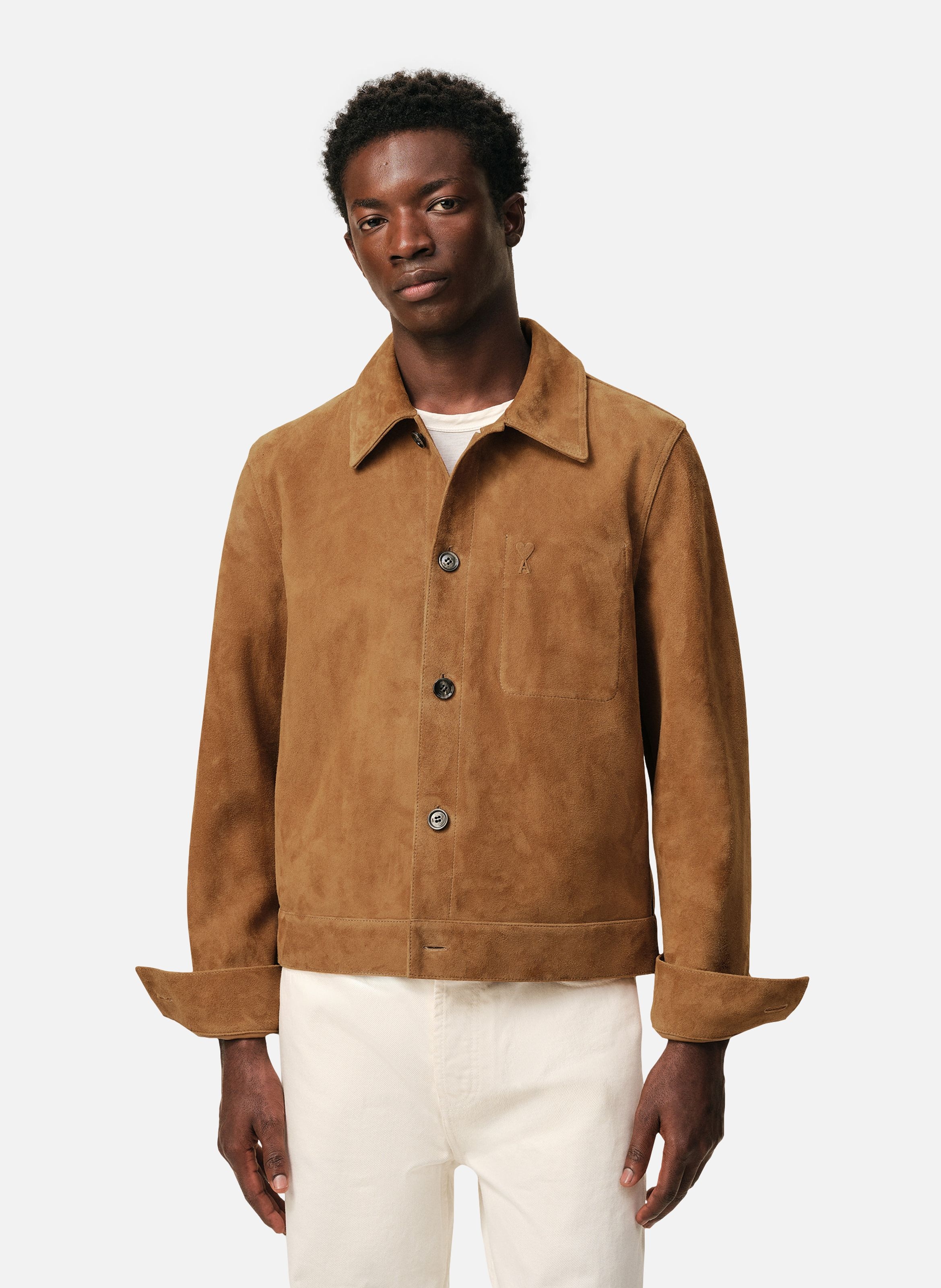 Veste boutonnée ami de coeur en cuir de chèvre AMI PARIS Marron