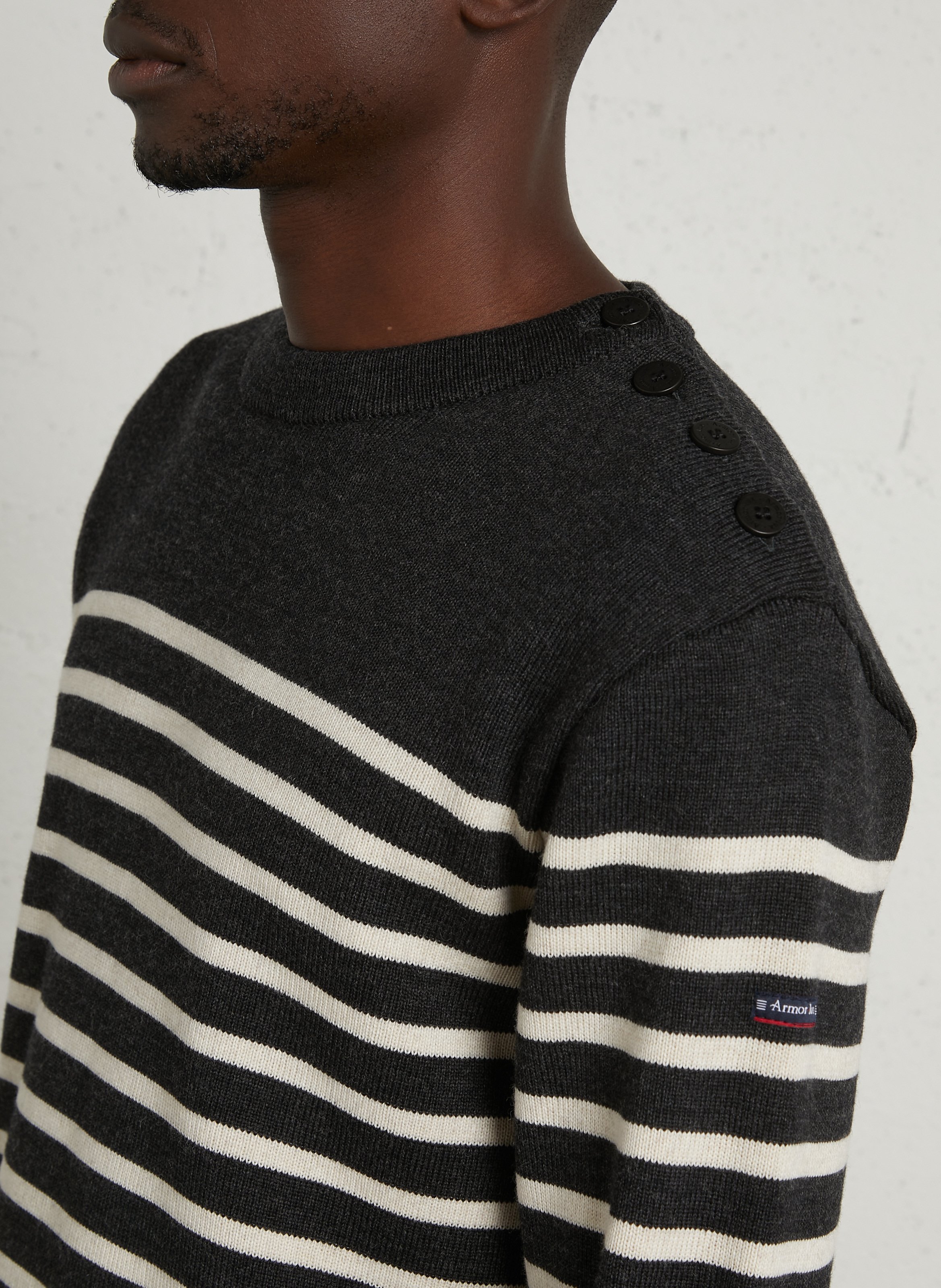 Pull col rond à rayures en laine mélangée ARMOR-LUX Gris