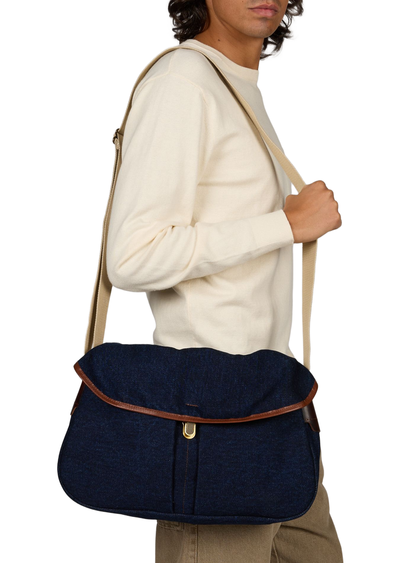 Umhängetasche aus gemischter Baumwolle in Jeansstoff BLEU DE CHAUFFE Blau