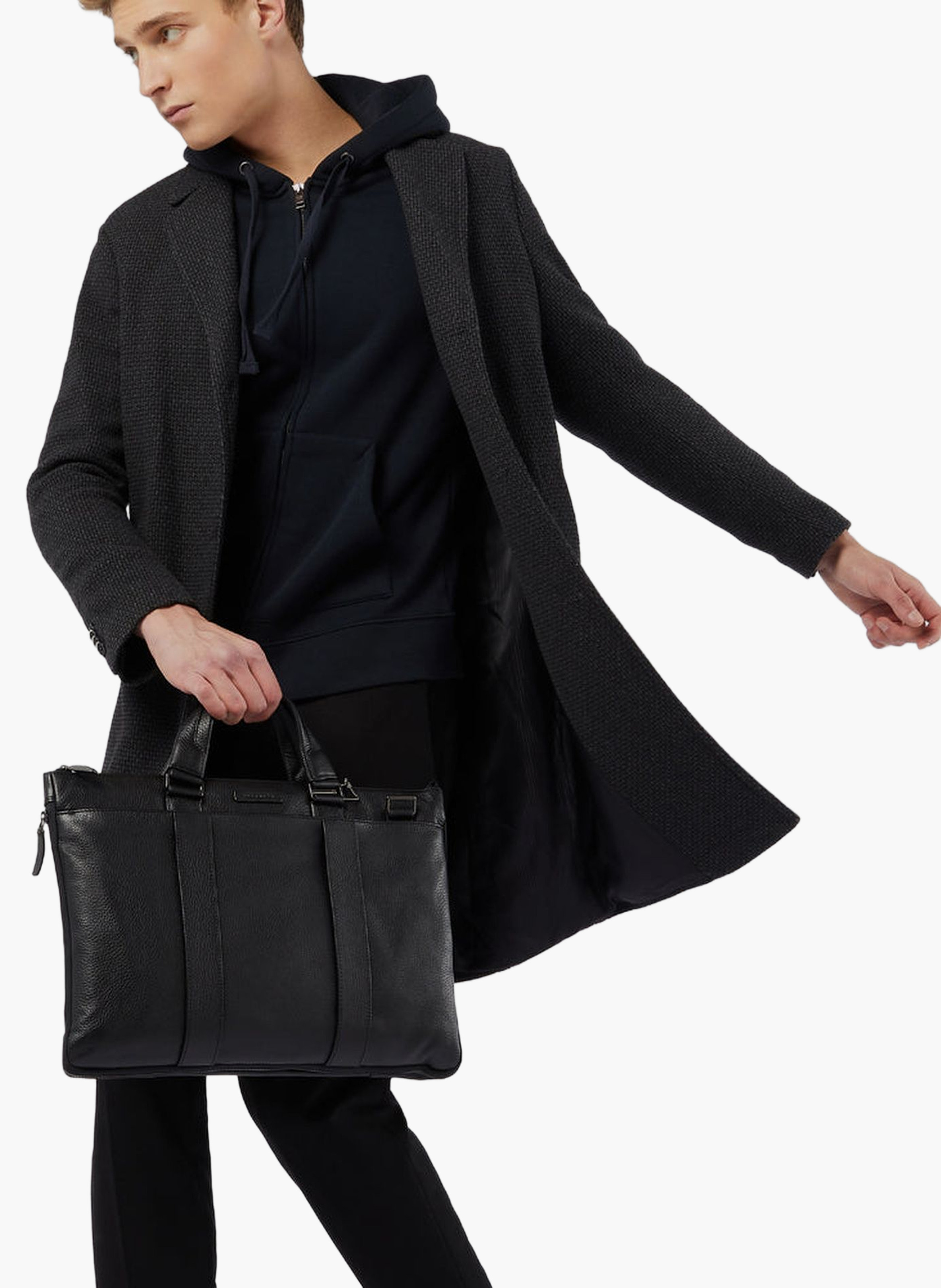 Slim expandable leather briefcase 15.6" PIQUADRO Black