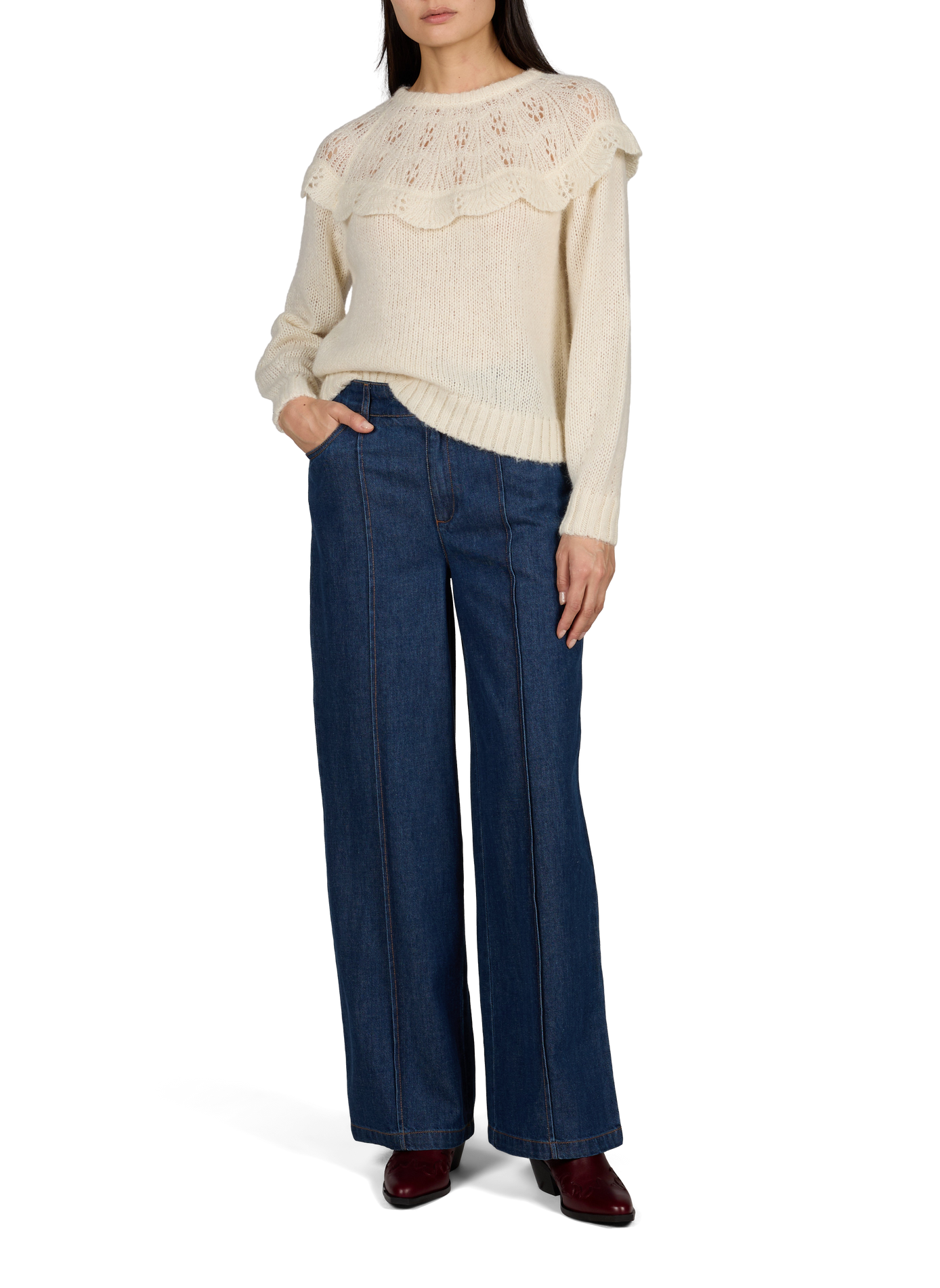 Straight-fit crew-neck knit sweater VILA Beige