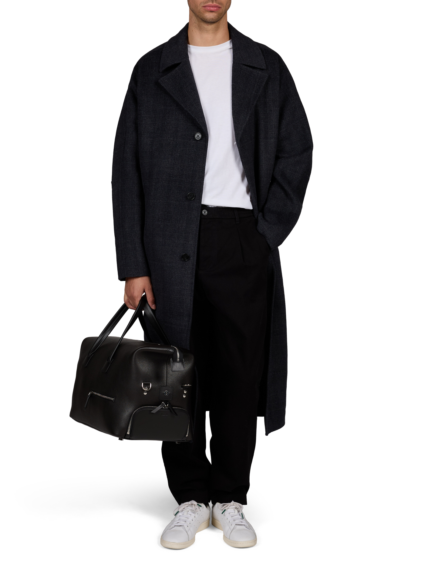 Belted wool-blend coat with notched lapels MAISON KITSUNÉ Blue