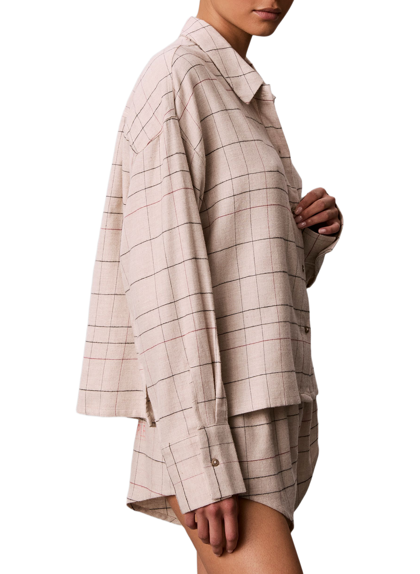 Pyjamaoberteil aus Baumwollmischgewebe mit Karomuster CALVIN KLEIN Beige