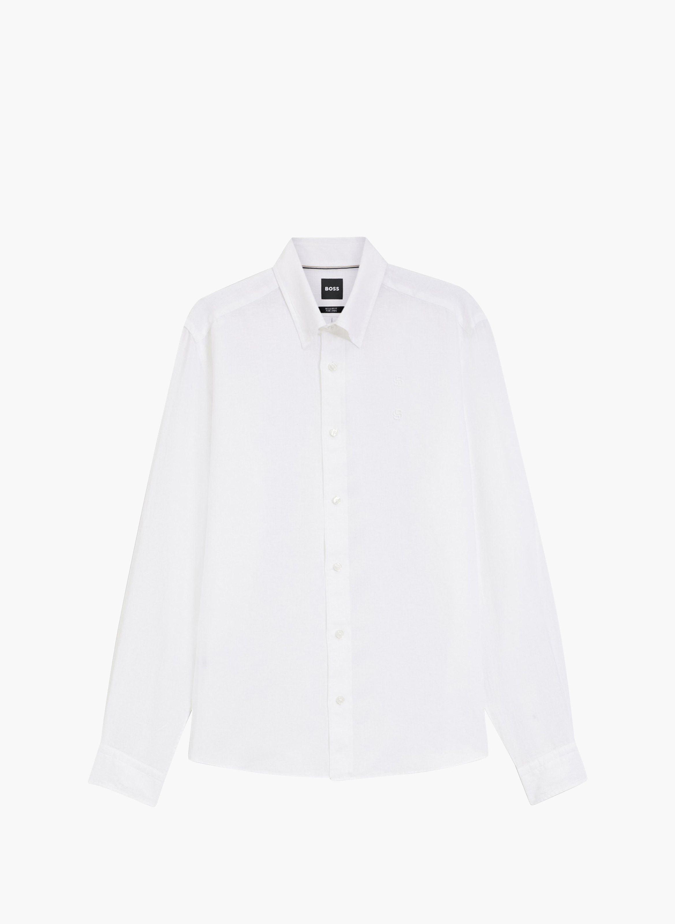 Chemise en lin col classique BOSS Blanc