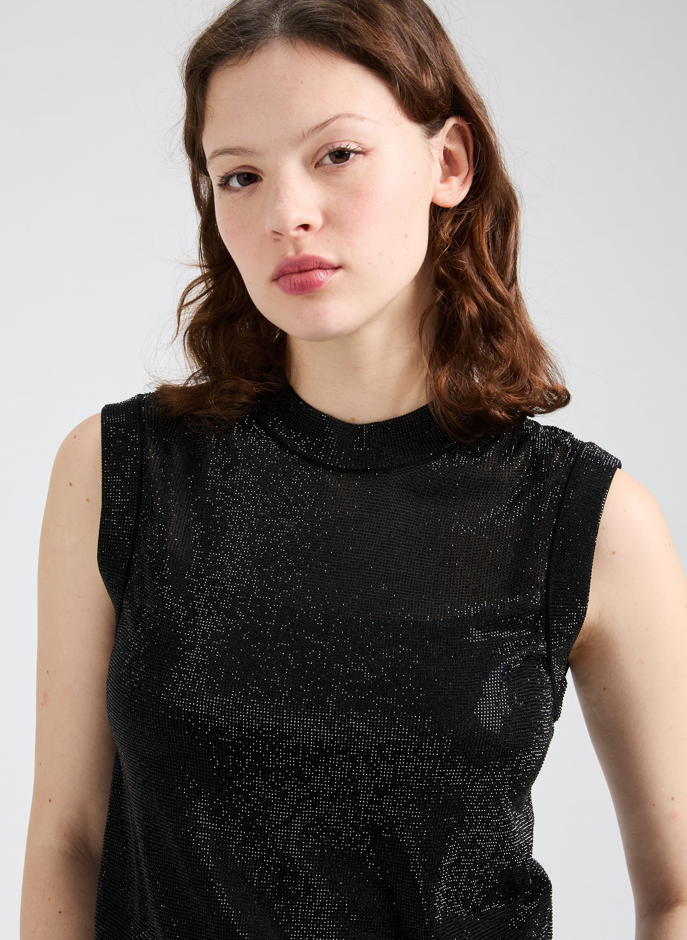 Top sans manches à strass transparent ALEXANDER WANG Noir