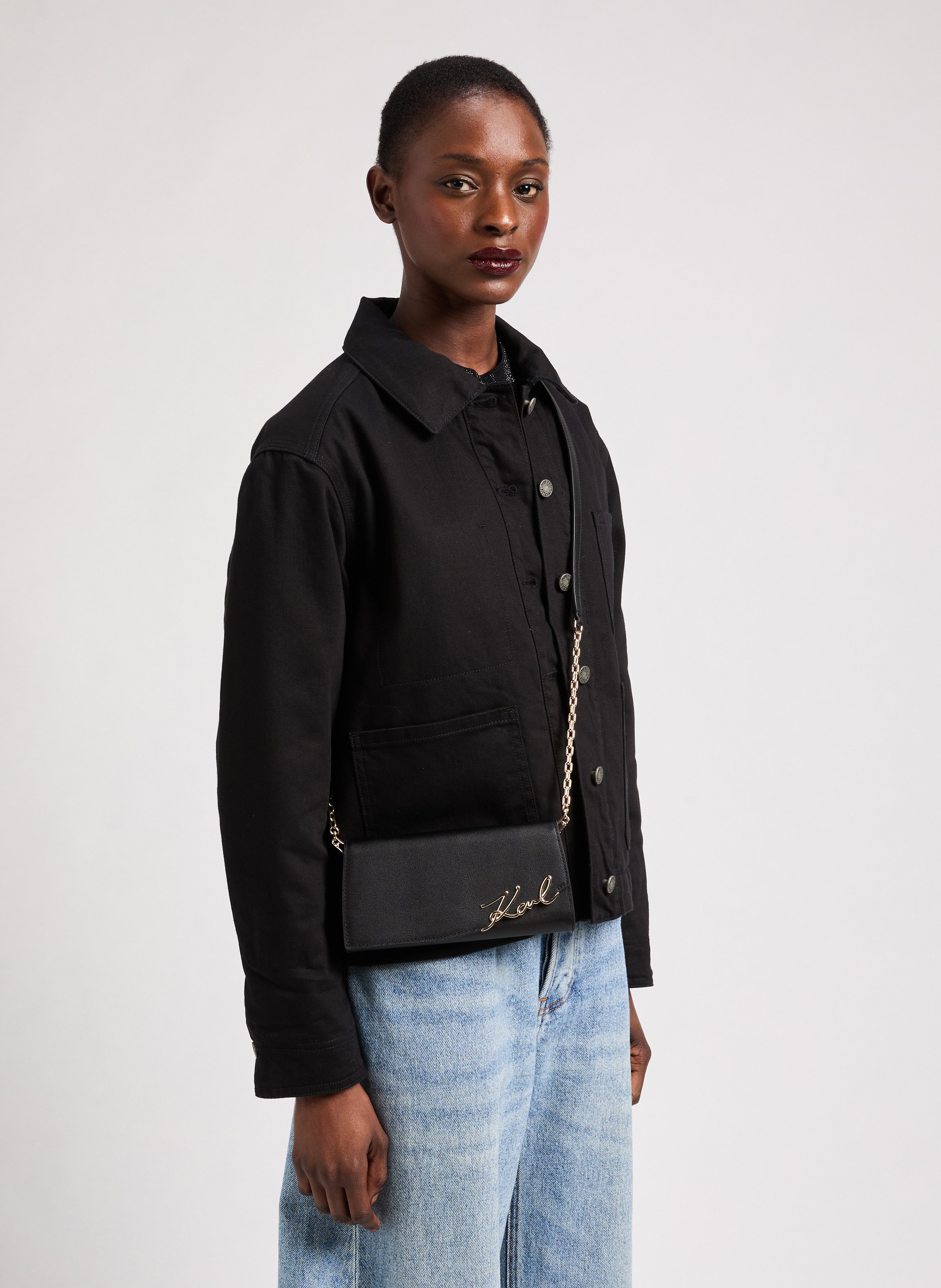 Sac à bandoulière K signature en cuir KARL LAGERFELD Noir