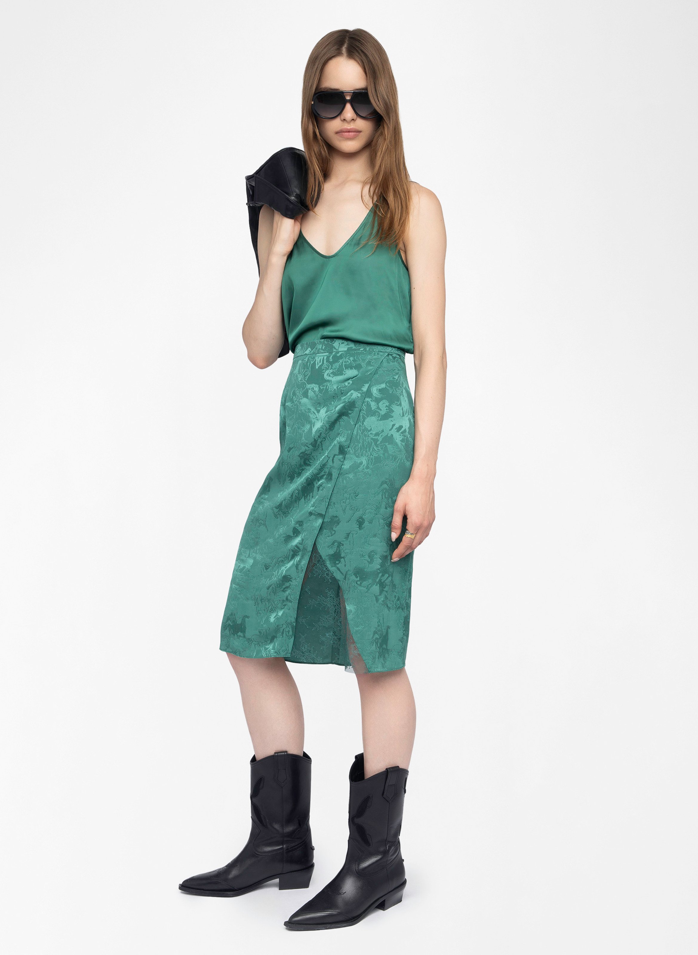 Jupe midi en soie julen ZADIG&VOLTAIRE Vert