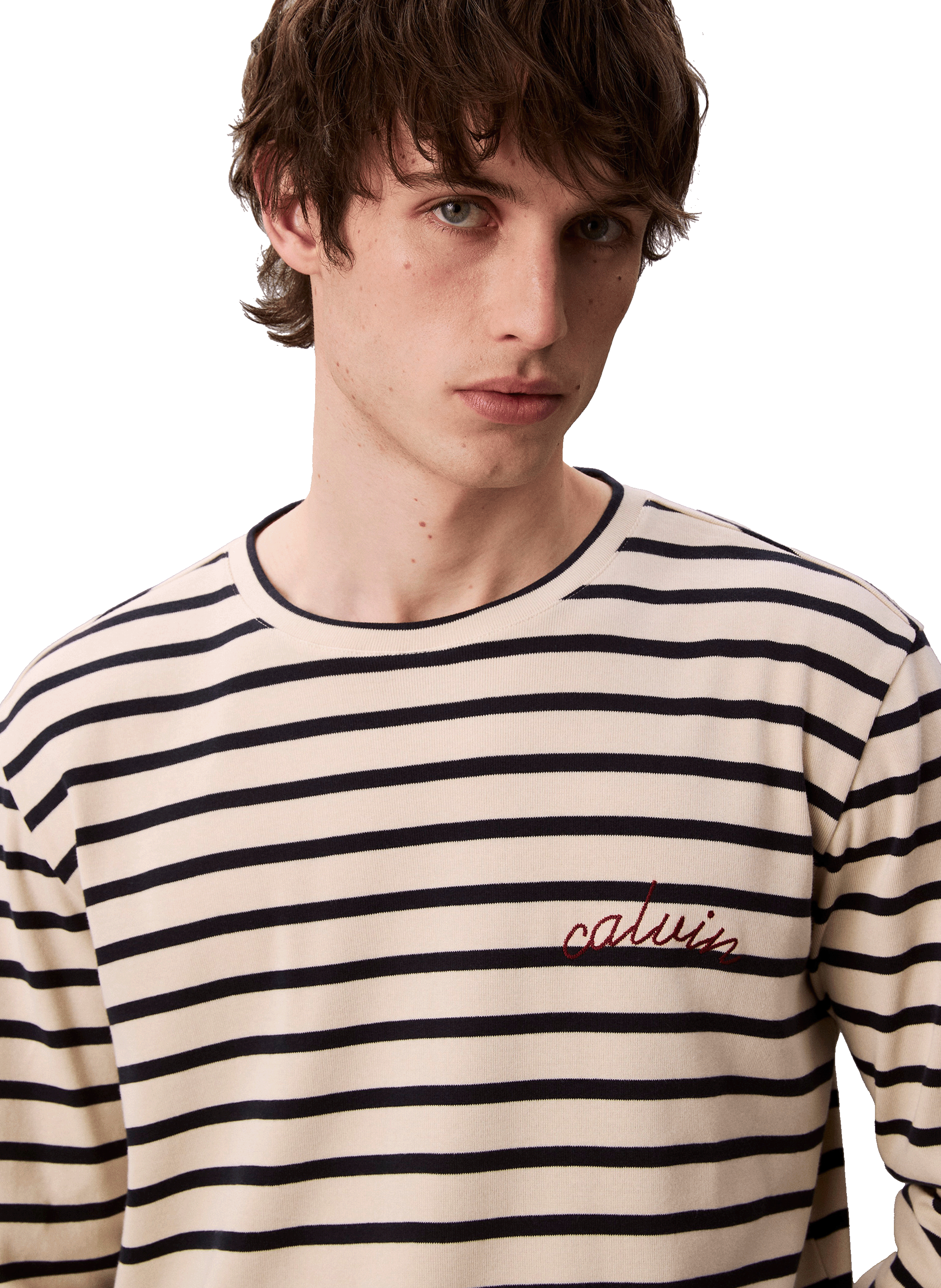 T-shirt rayé en coton CALVIN KLEIN Beige